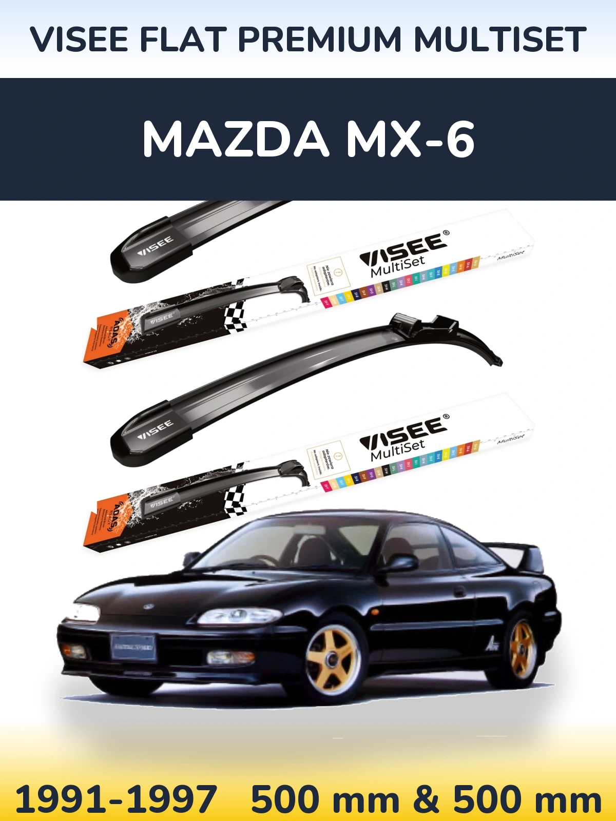 Front wiper blade set VISEE FLAT PREMIUM MultiSet 500 & 500 mm for Mazda MX-6 1991-1997