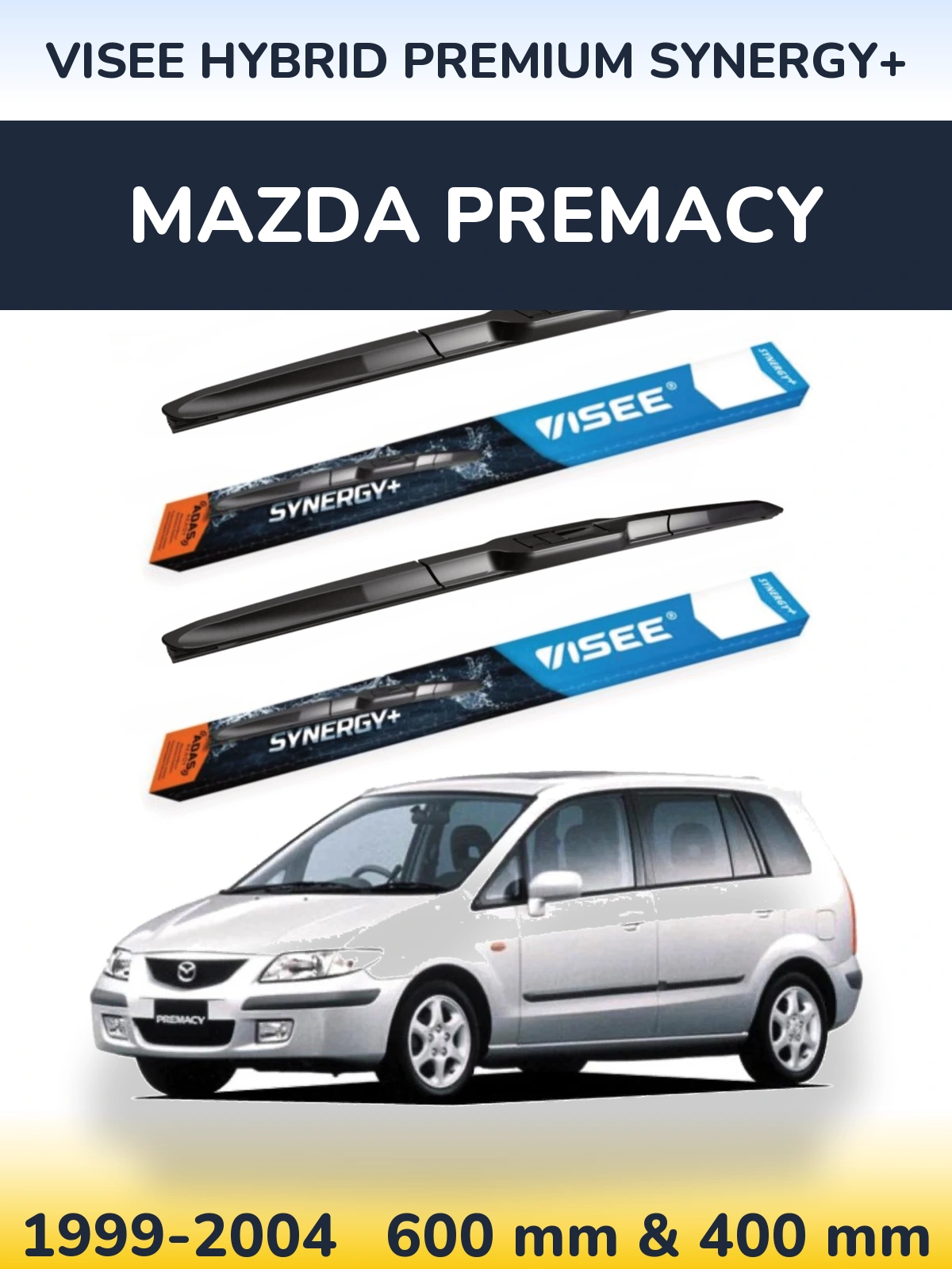 Front wiper blade set VISEE HYBRID PREMIUM SYNERGY+ 600 & 400 mm for Mazda Premacy 1999-2004