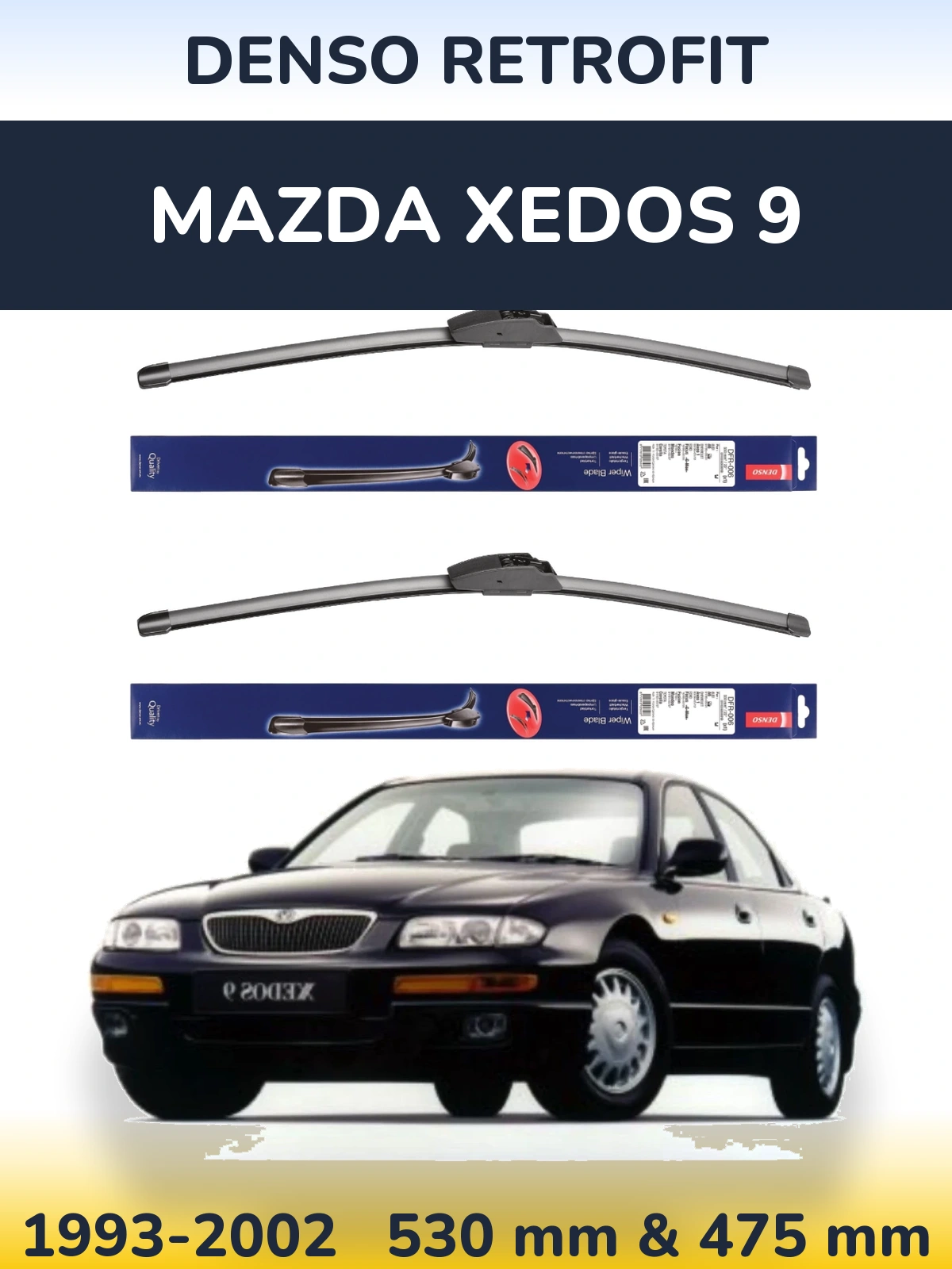Front wiper blade set Denso Retrofit 530 & 475 mm for Mazda Xedos 9 1993-2002