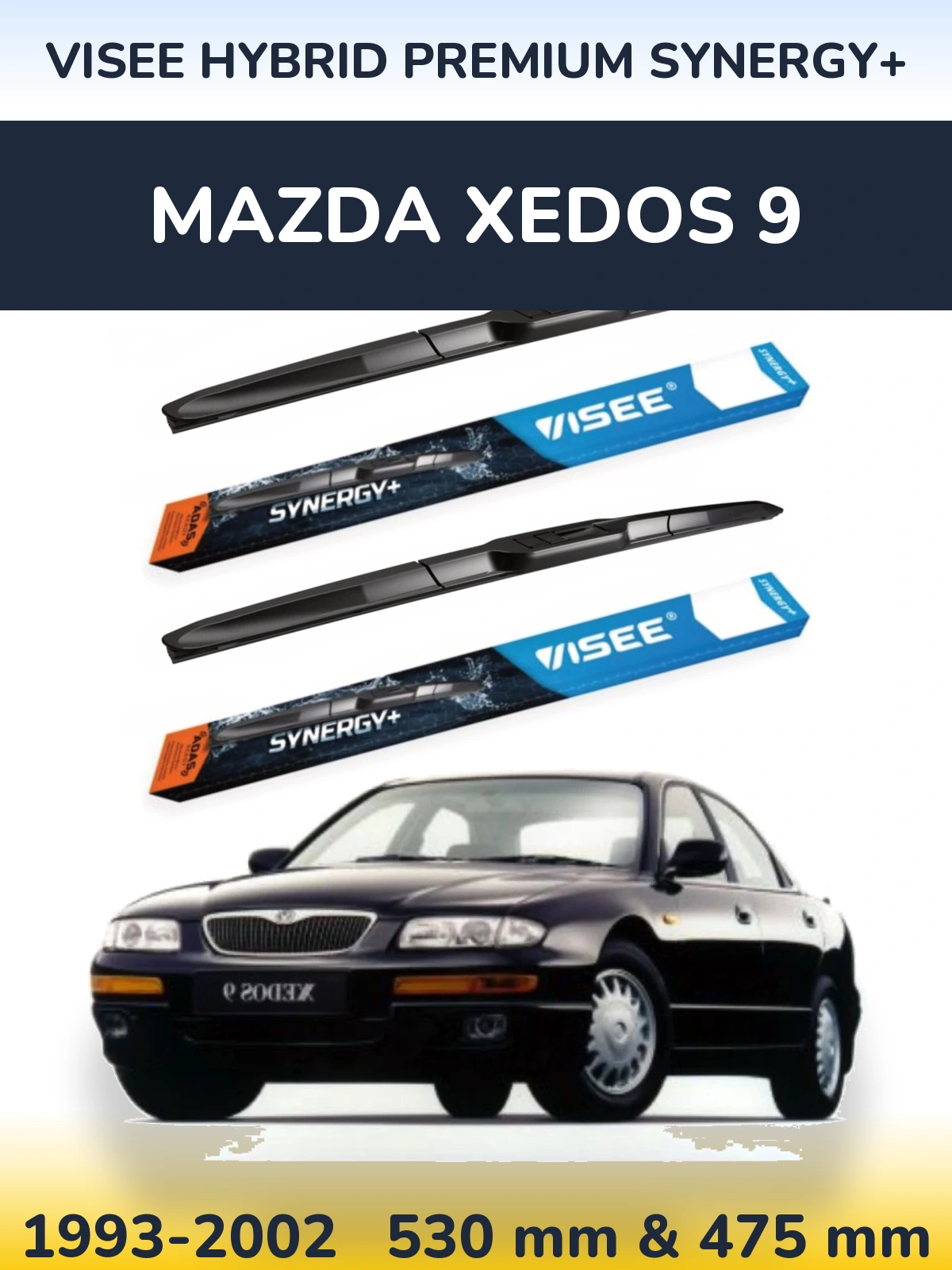 Front wiper blade set VISEE HYBRID PREMIUM SYNERGY+ 530 & 475 mm for Mazda Xedos 9 1993-2002