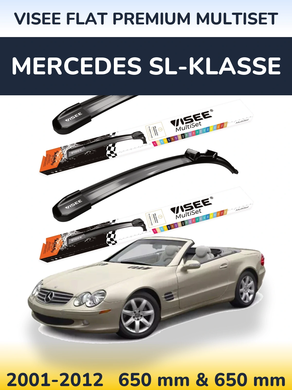 Front wiper blade set VISEE FLAT PREMIUM MultiSet 650 & 650 mm for Mercedes SL-Klasse 2001-2012
