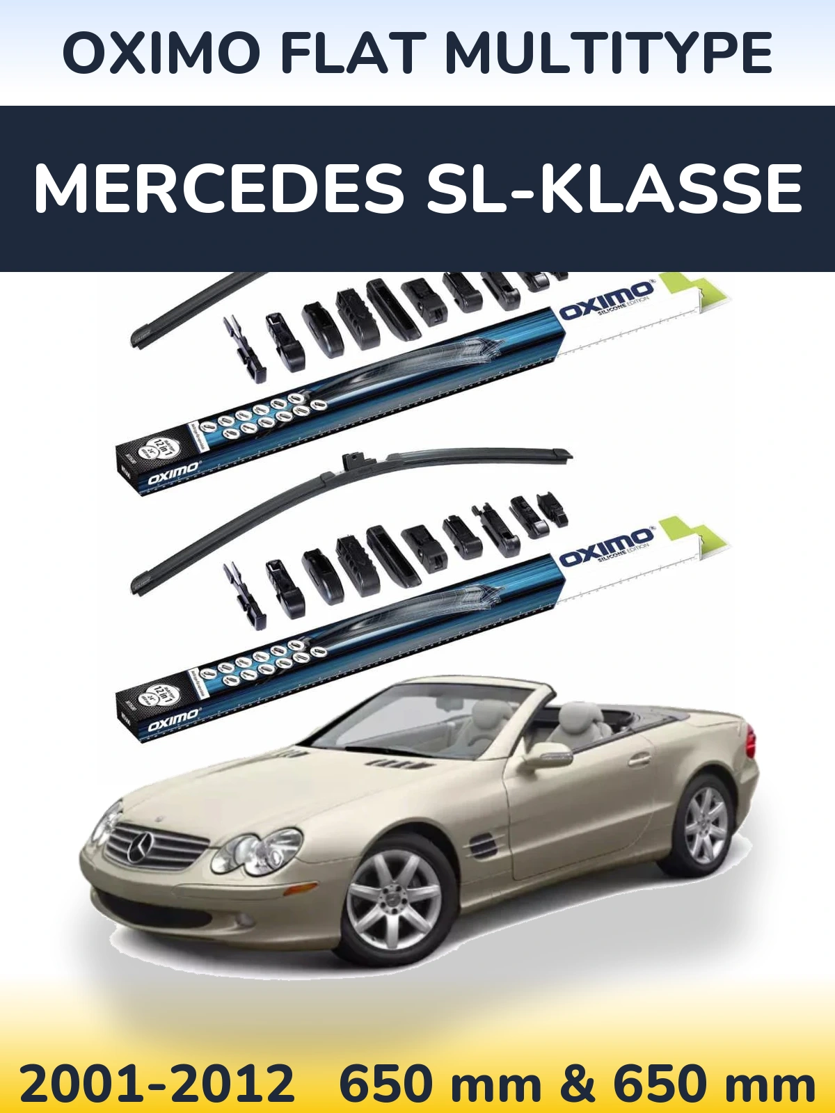 Front wiper blade set Oximo Flat MultiTypee 650 & 650 mm for Mercedes SL-Klasse 2001-2012