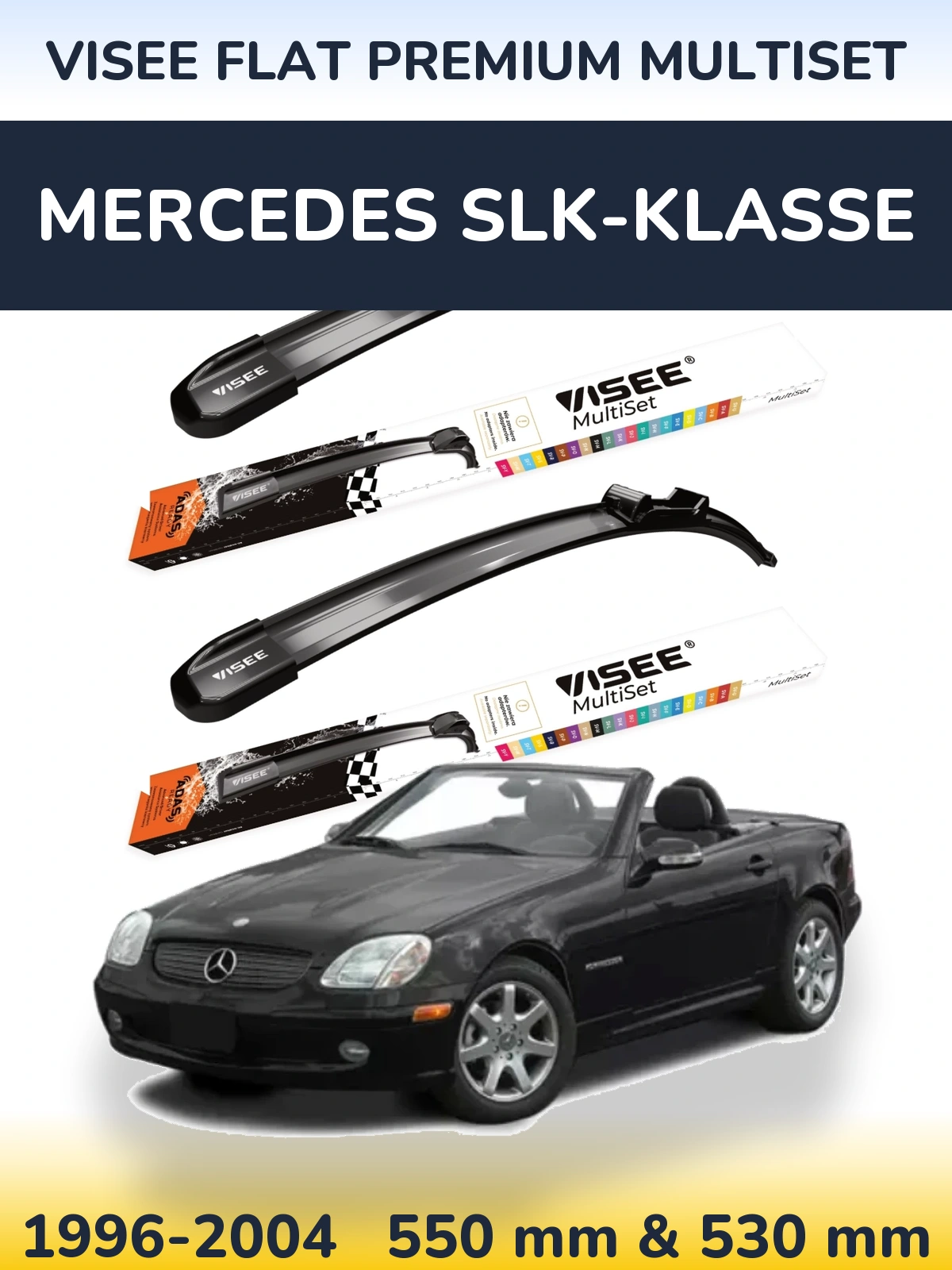 Комплект передних дворников VISEE FLAT PREMIUM MultiSet 550 & 530 мм для Mercedes SLK-Klasse 1996-2004