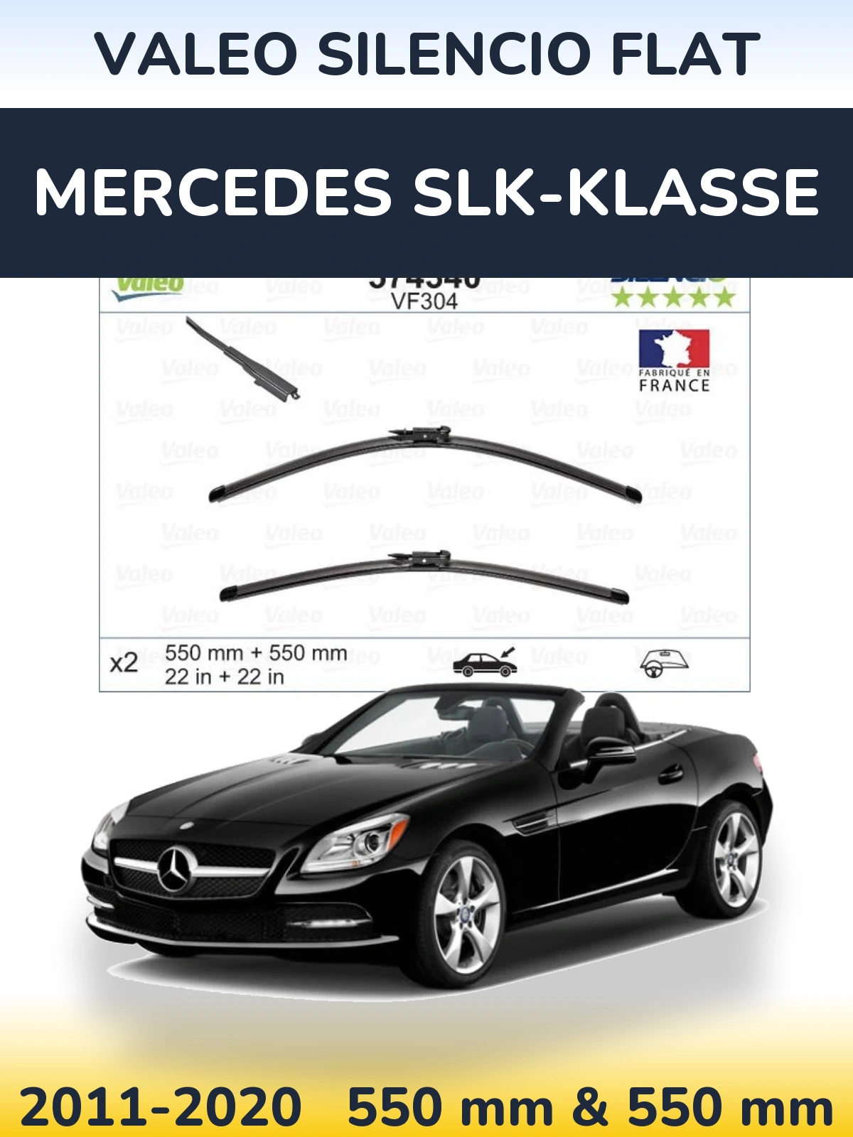 Комплект передних дворников Valeo Silencio Flat 550 & 550 мм для Mercedes SLK-Klasse 2011-2020
