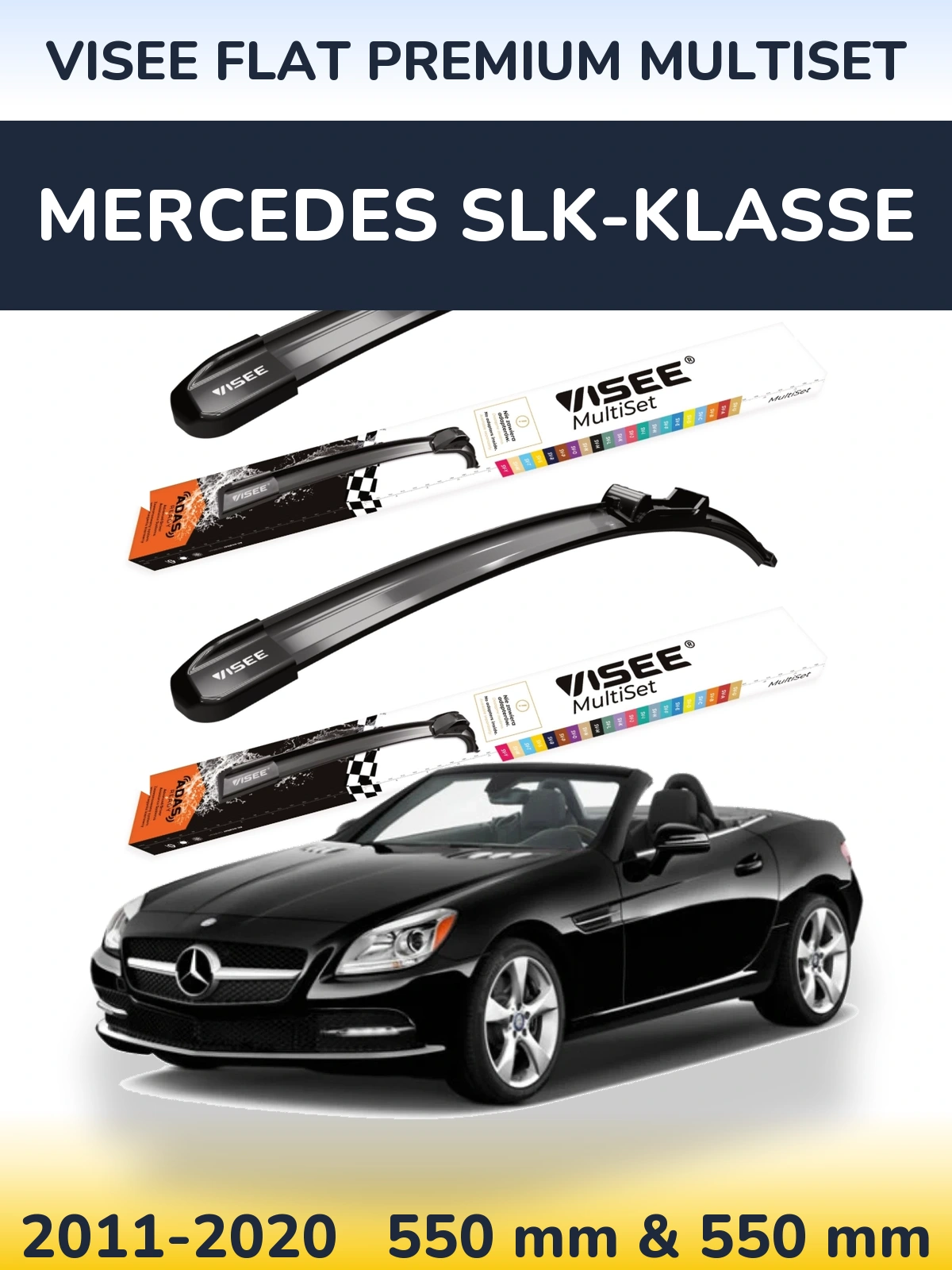 Front wiper blade set VISEE FLAT PREMIUM MultiSet 550 & 550 mm for Mercedes SLK-Klasse 2011-2020