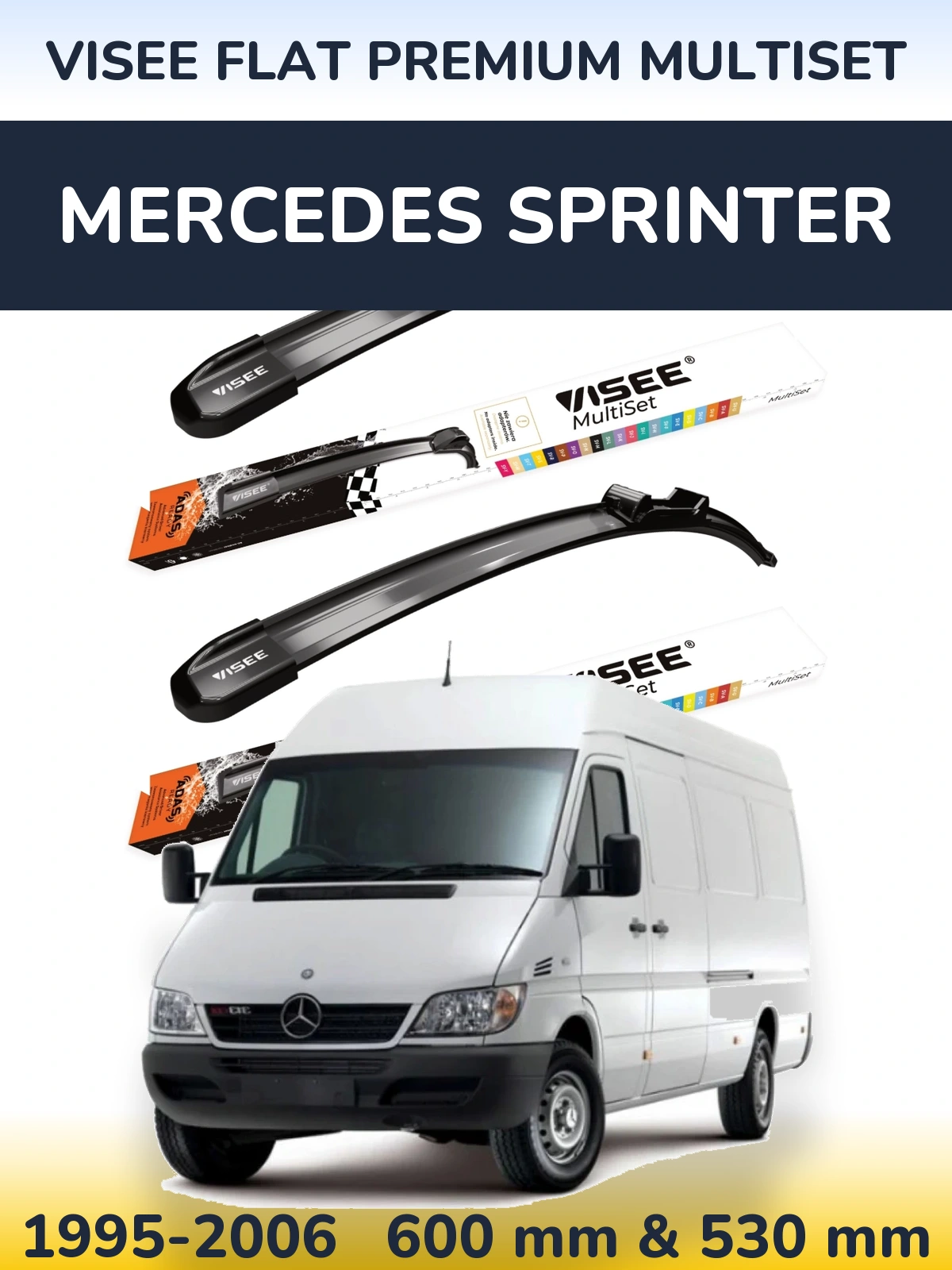 Комплект передних дворников VISEE FLAT PREMIUM MultiSet 600 & 530 мм для Mercedes Sprinter 1995-2006