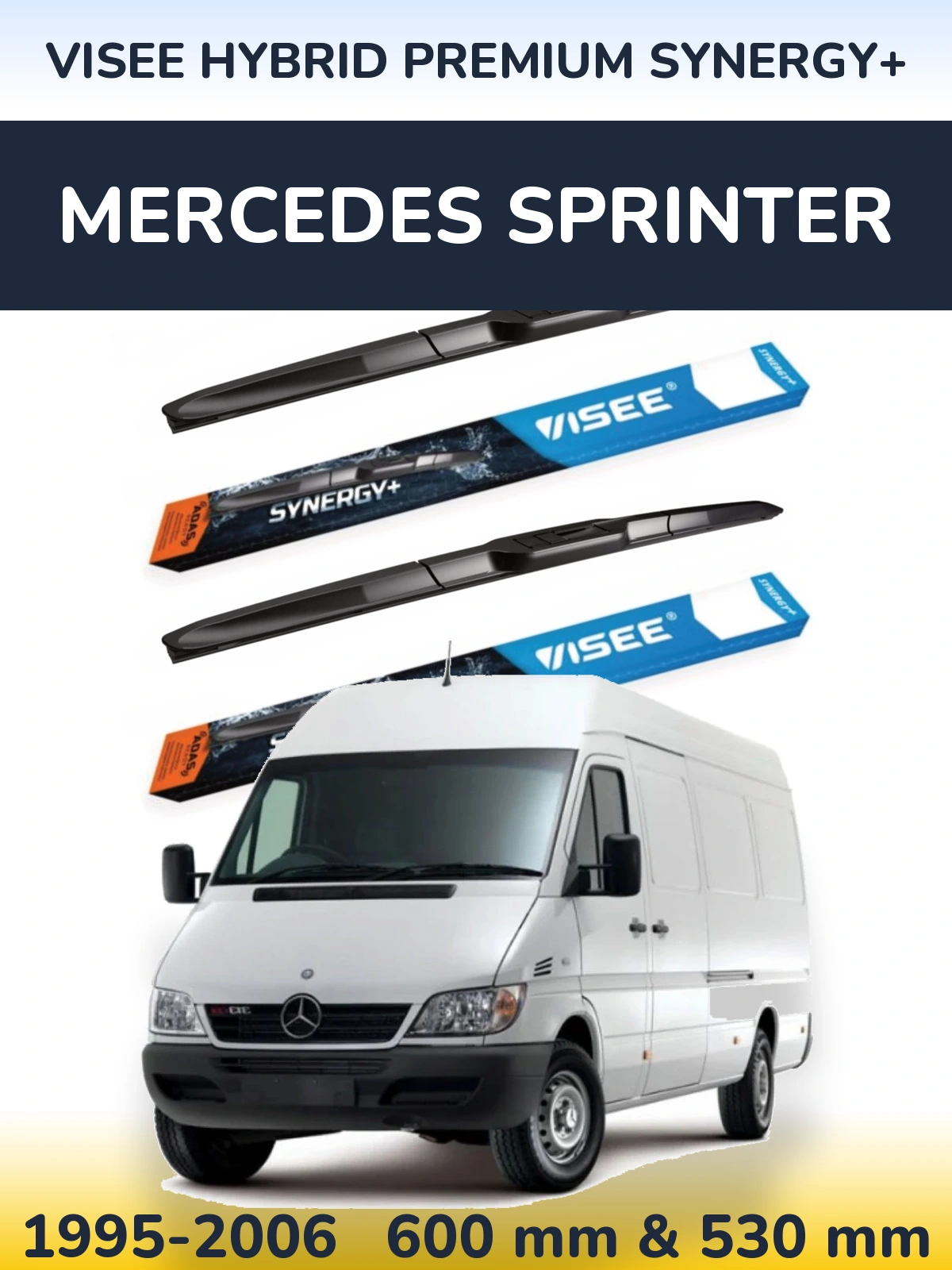 Front wiper blade set VISEE HYBRID PREMIUM SYNERGY+ 600 & 530 mm for Mercedes Sprinter 1995-2006