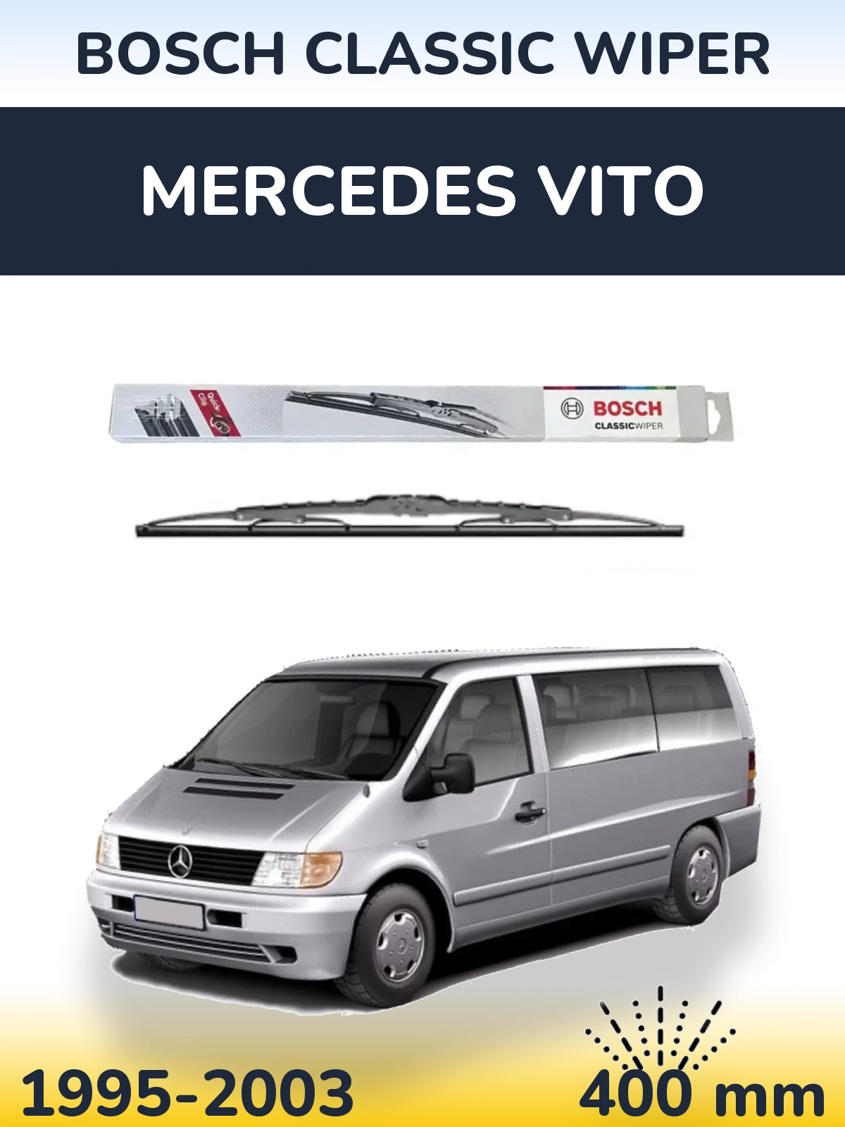 Rear wiper blade BOSCH Classic Wiper 400 mm for Mercedes Vito 1995-2003