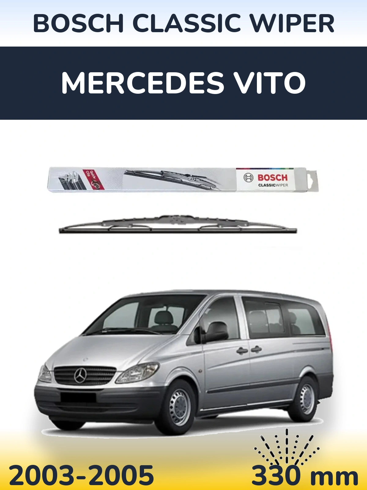 Rear wiper blade BOSCH Classic Wiper 340 mm for Mercedes Vito 2003-2005