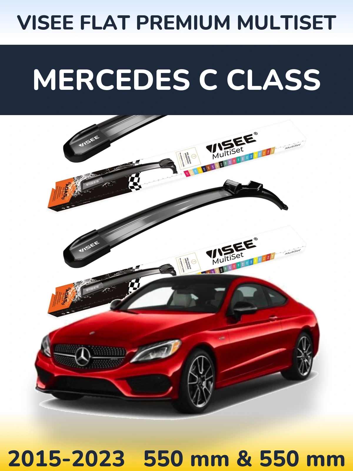 Комплект передних дворников VISEE FLAT PREMIUM MultiSet 550 & 550 мм для Mercedes C Class 2015-2023
