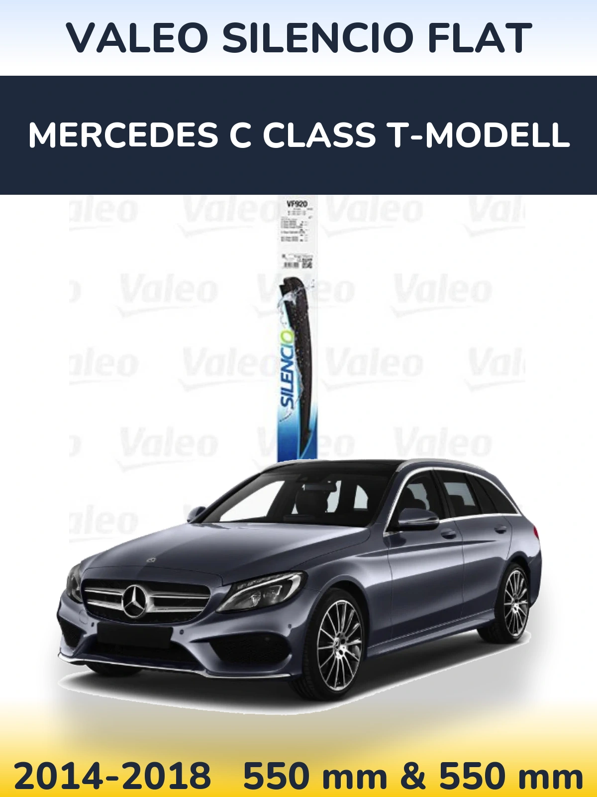 Front wiper blade set Valeo Silencio Flat 550 & 550 mm for Mercedes C Class T-Modell 2014-2018