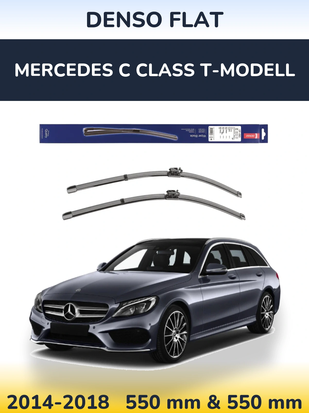 Front wiper blade set Denso Flat 550 & 550 mm for Mercedes C Class T-Modell 2014-2018