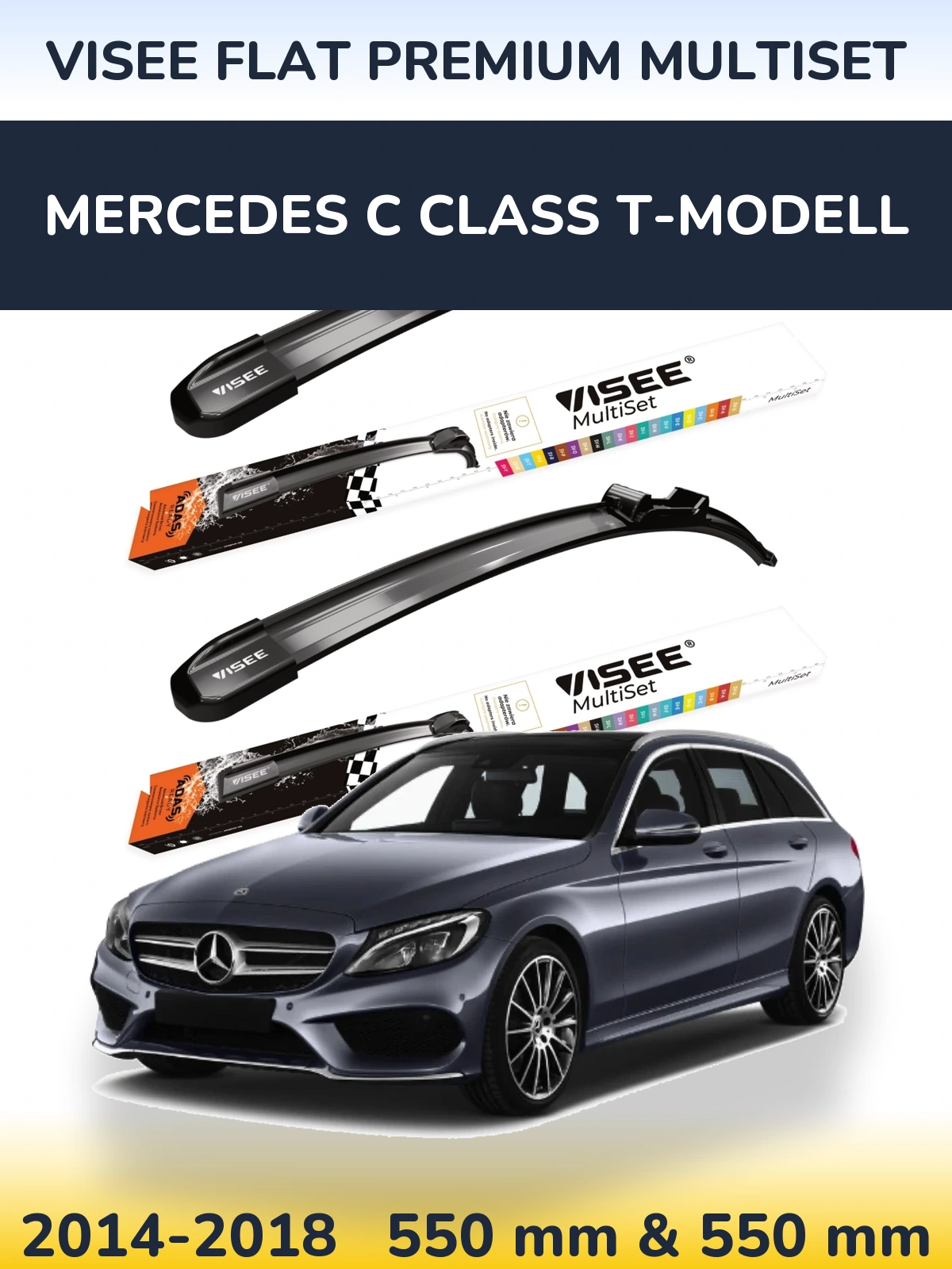 Комплект передних дворников VISEE FLAT PREMIUM MultiSet 550 & 550 мм для Mercedes C Class T-Модельl 2014-2018