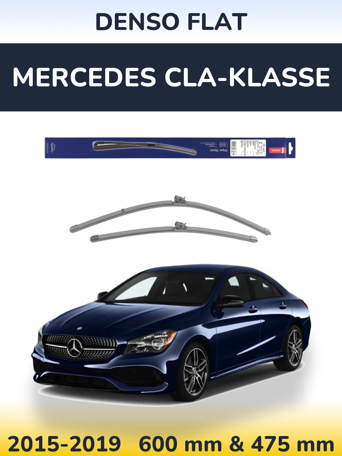 Front wiper blade set Denso Flat 600 & 475 mm for Mercedes CLA-Klasse 2015-2019
