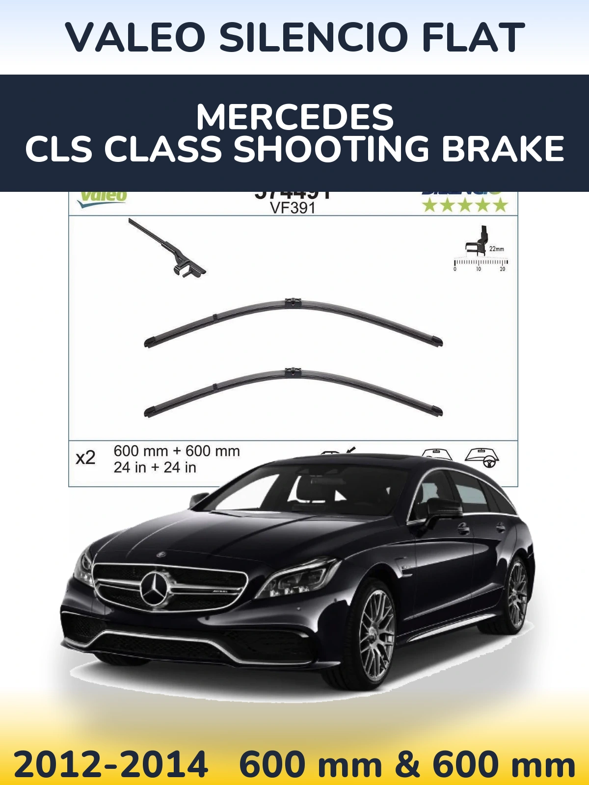 Комплект передніх щіток Valeo Silencio Flat 600 & 600 мм для Mercedes CLS Class Shooting Brake 2012-2014