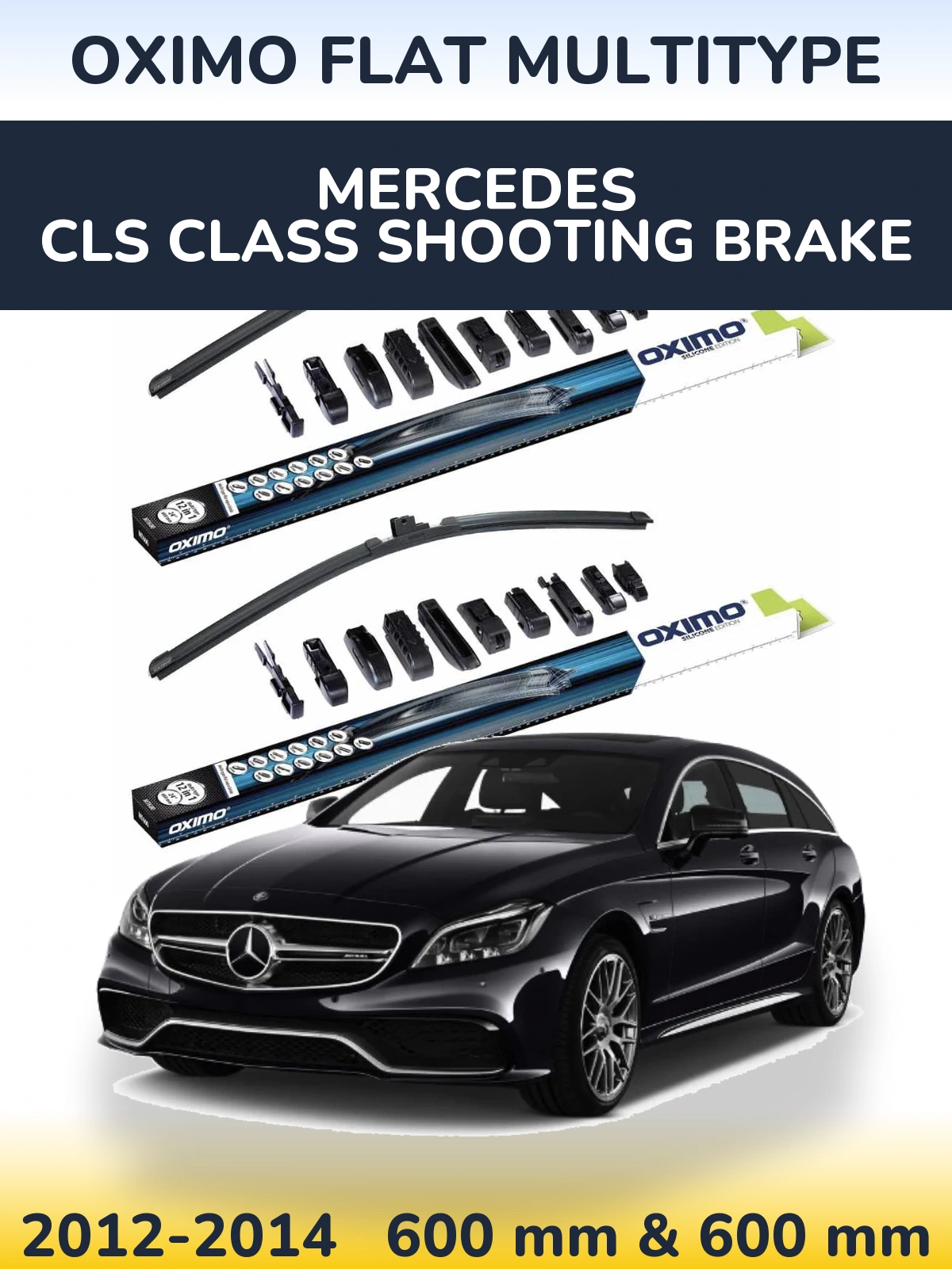 Front wiper blade set Oximo Flat MultiTypee 600 & 600 mm for Mercedes CLS Class Shooting Brake 2012-2014