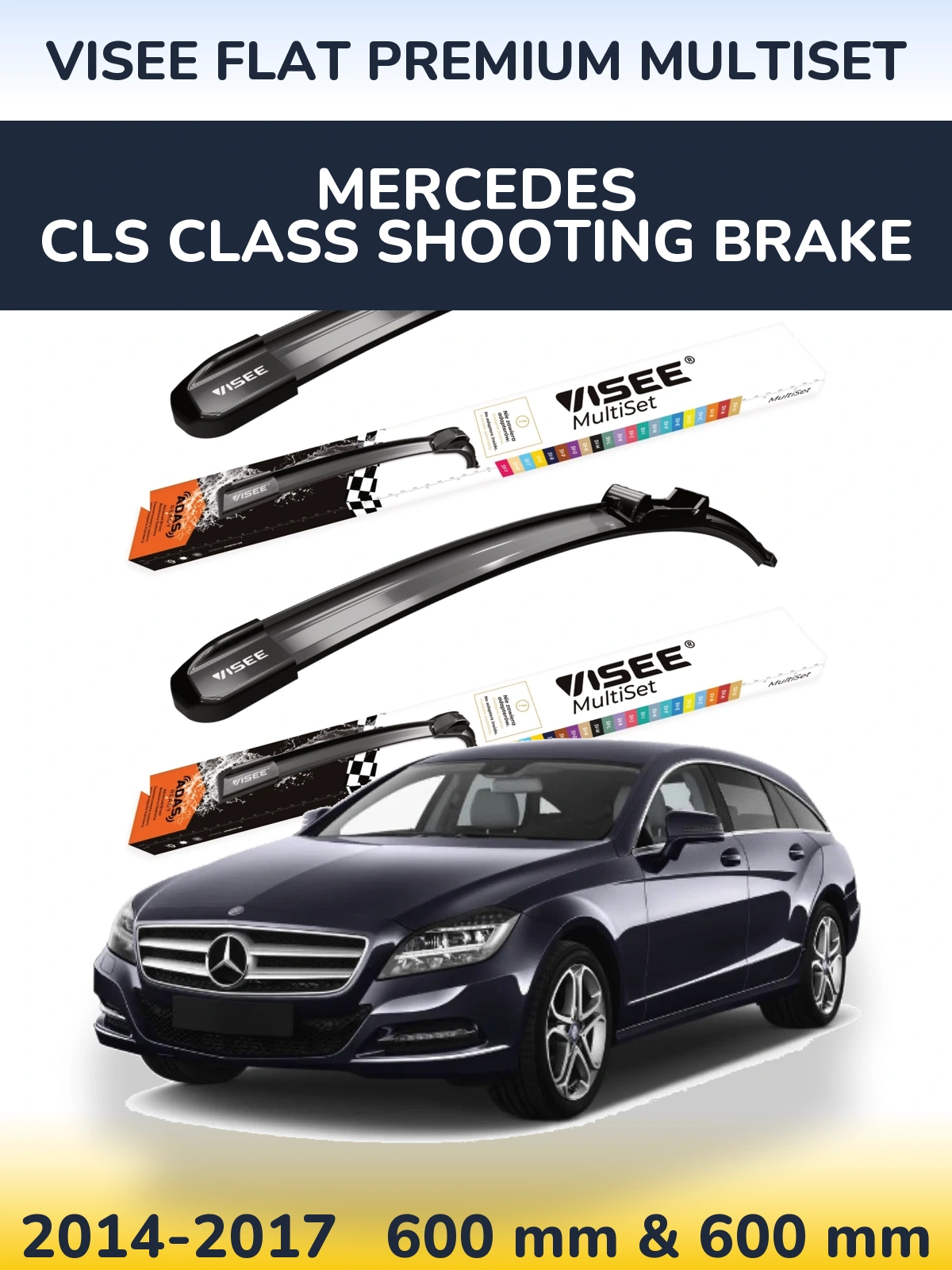 Front wiper blade set VISEE FLAT PREMIUM MultiSet 600 & 600 mm for Mercedes CLS Class Shooting Brake 2014-2017