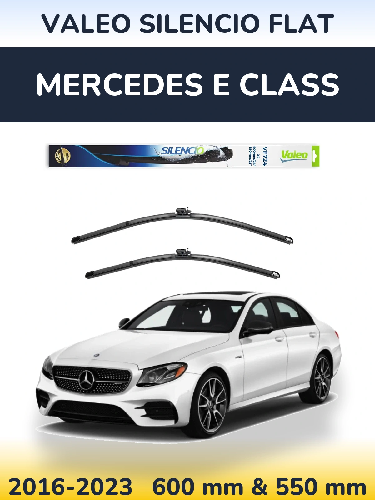 Front wiper blade set Valeo Silencio Flat 600 & 550 mm for Mercedes E Class 2016-2023