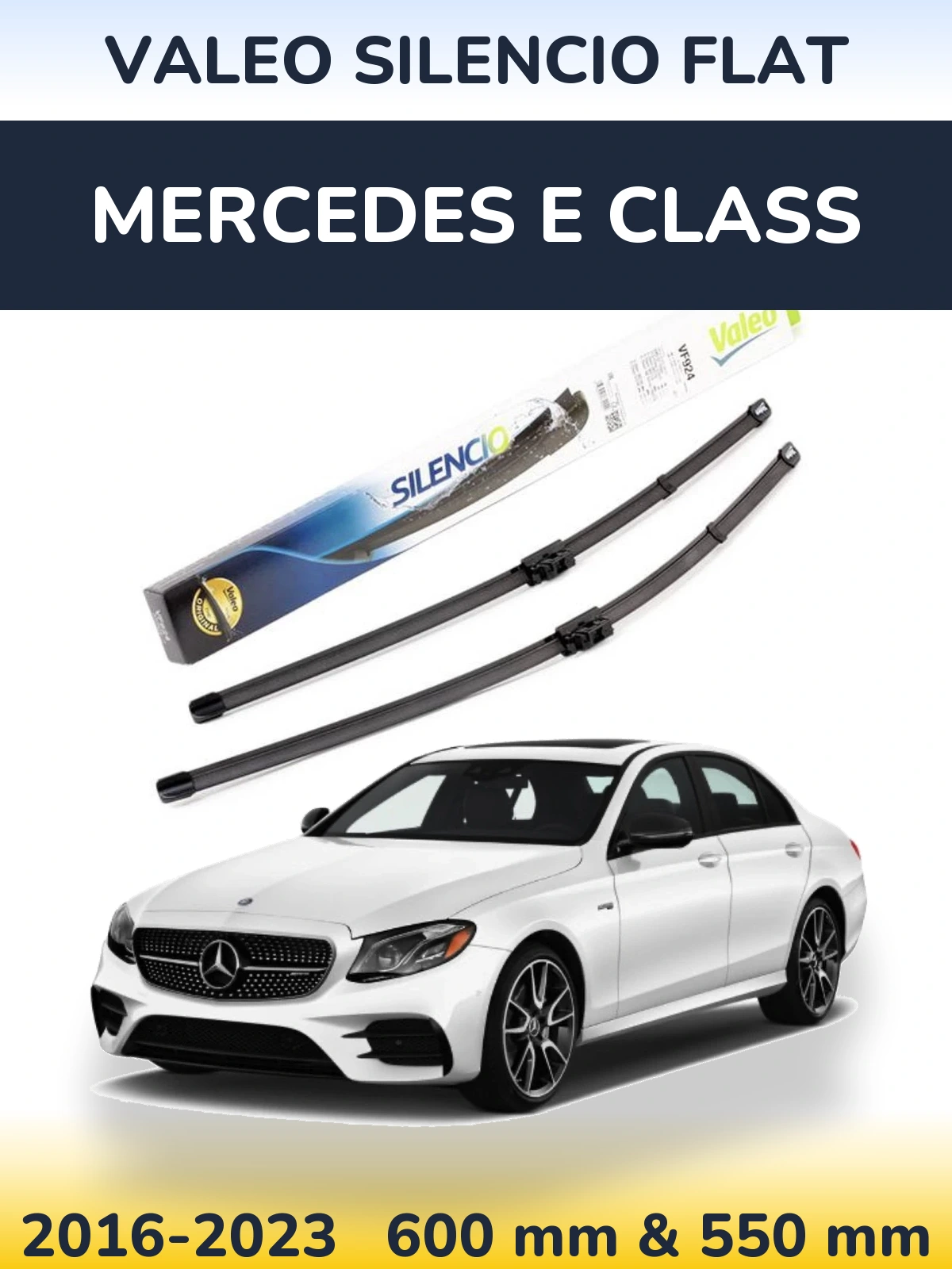 Front wiper blade set Valeo Silencio Flat 600 & 550 mm for Mercedes E Class 2016-2023