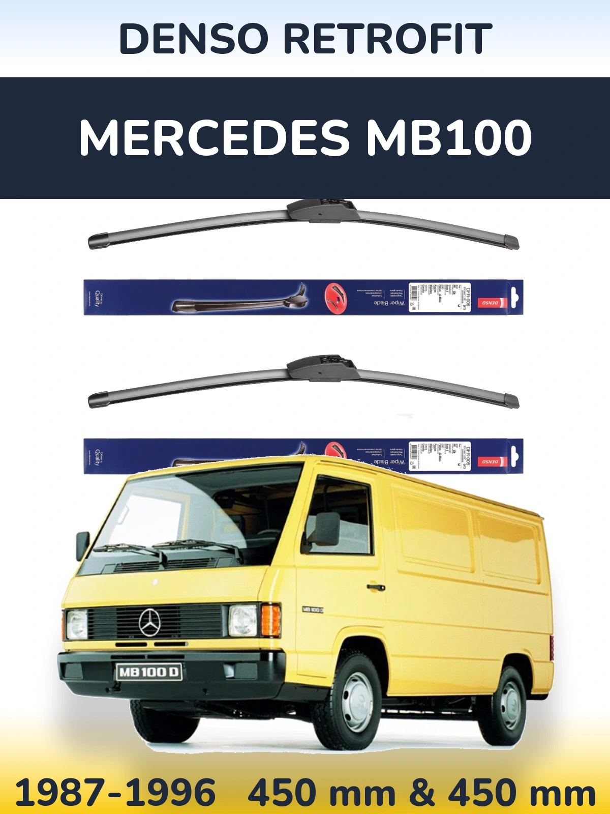 Front wiper blade set Denso Retrofit 450 & 450 mm for Mercedes MB100 1987-1996