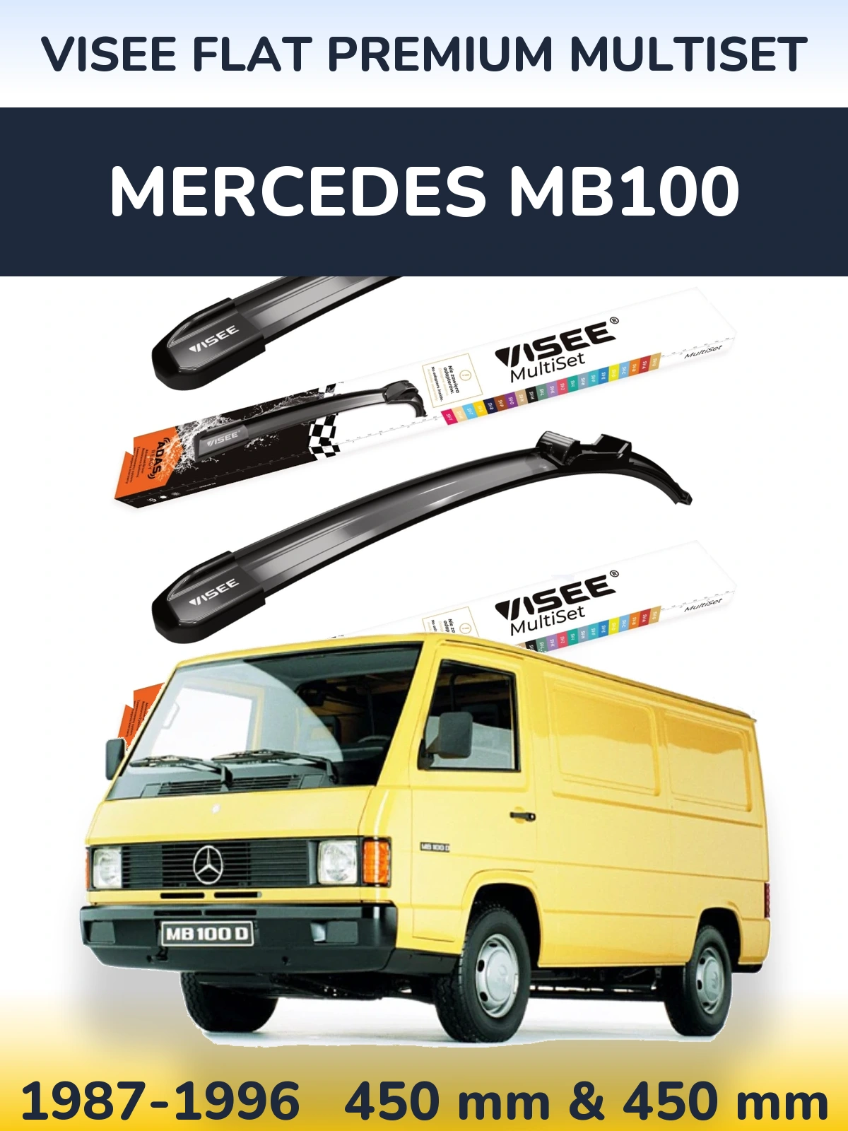 Front wiper blade set VISEE FLAT PREMIUM MultiSet 450 & 450 mm for Mercedes MB100 1987-1996
