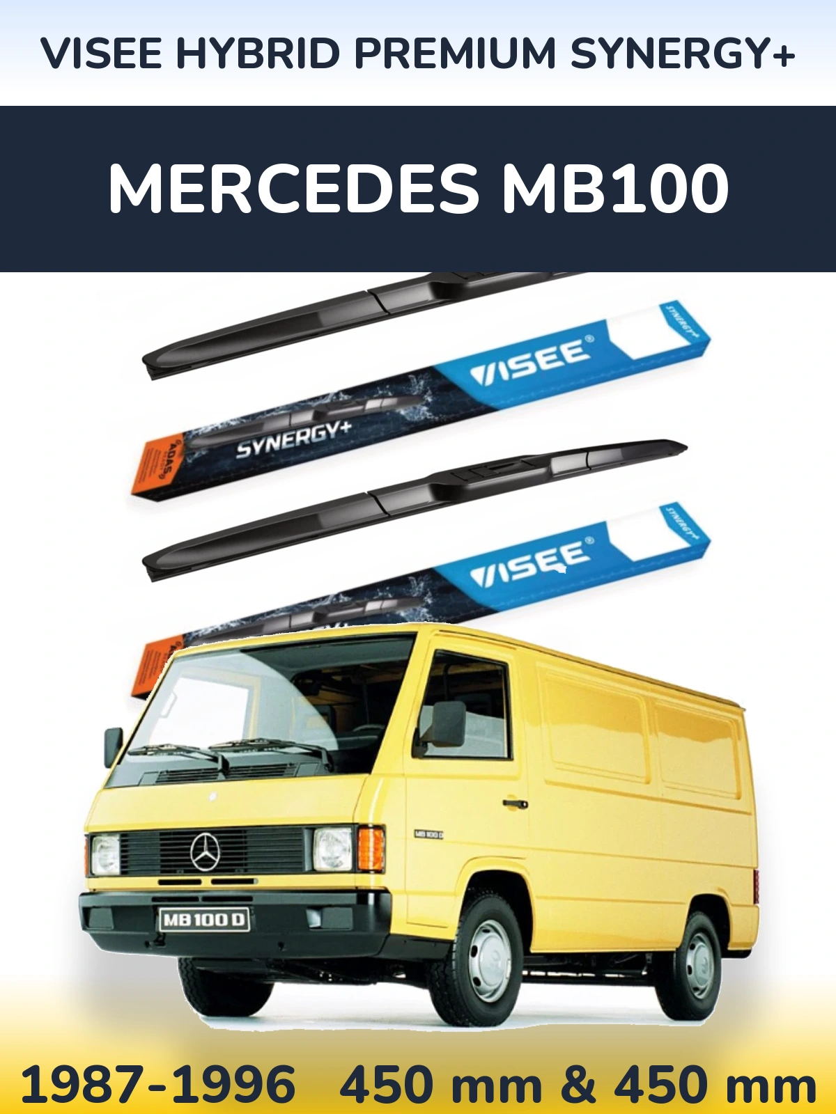 Front wiper blade set VISEE HYBRID PREMIUM SYNERGY+ 450 & 450 mm for Mercedes MB100 1987-1996