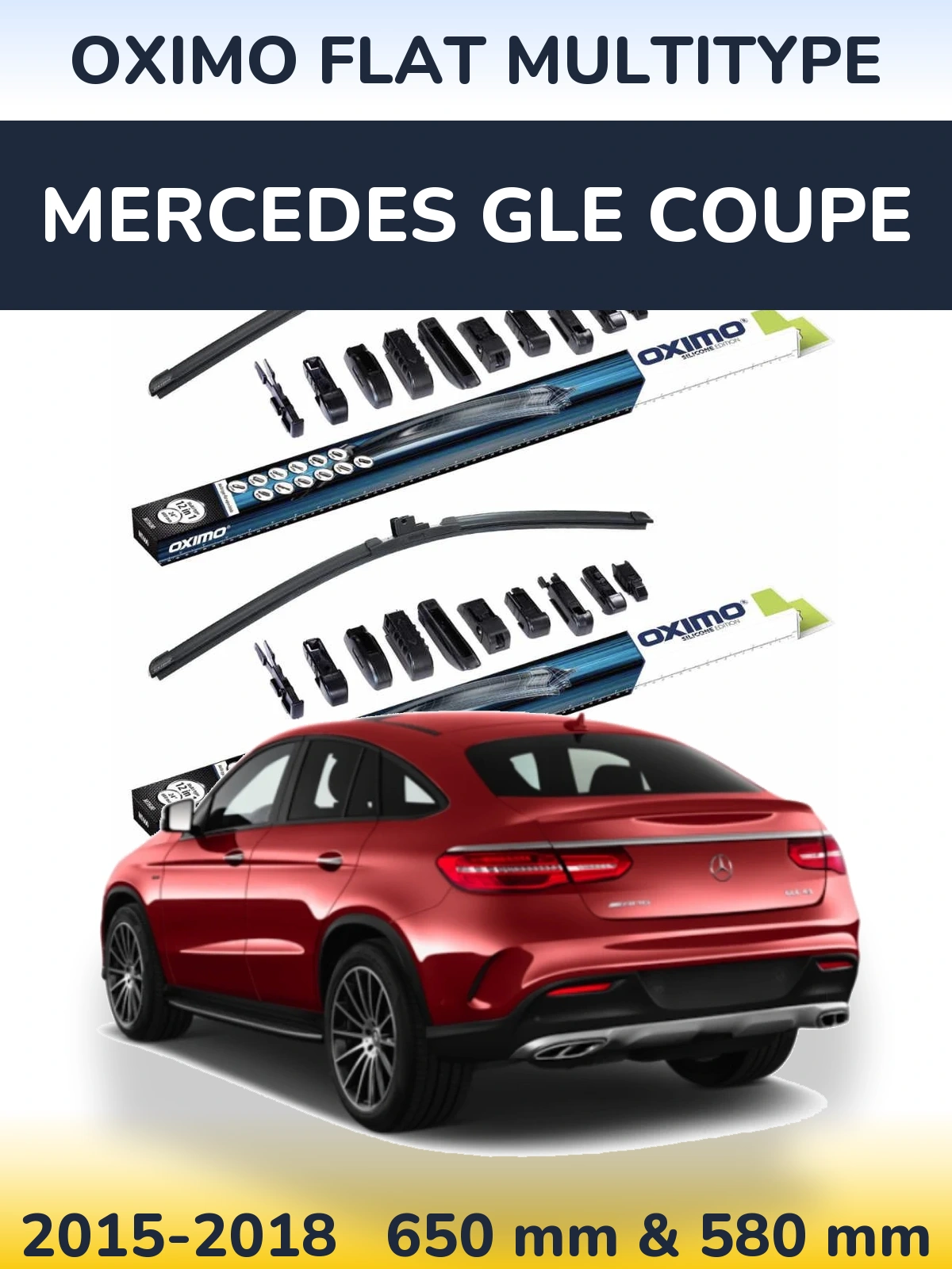 Front wiper blade set Oximo Flat MultiTypee 650 & 580 mm for Mercedes GLE Coupe 2015-2018
