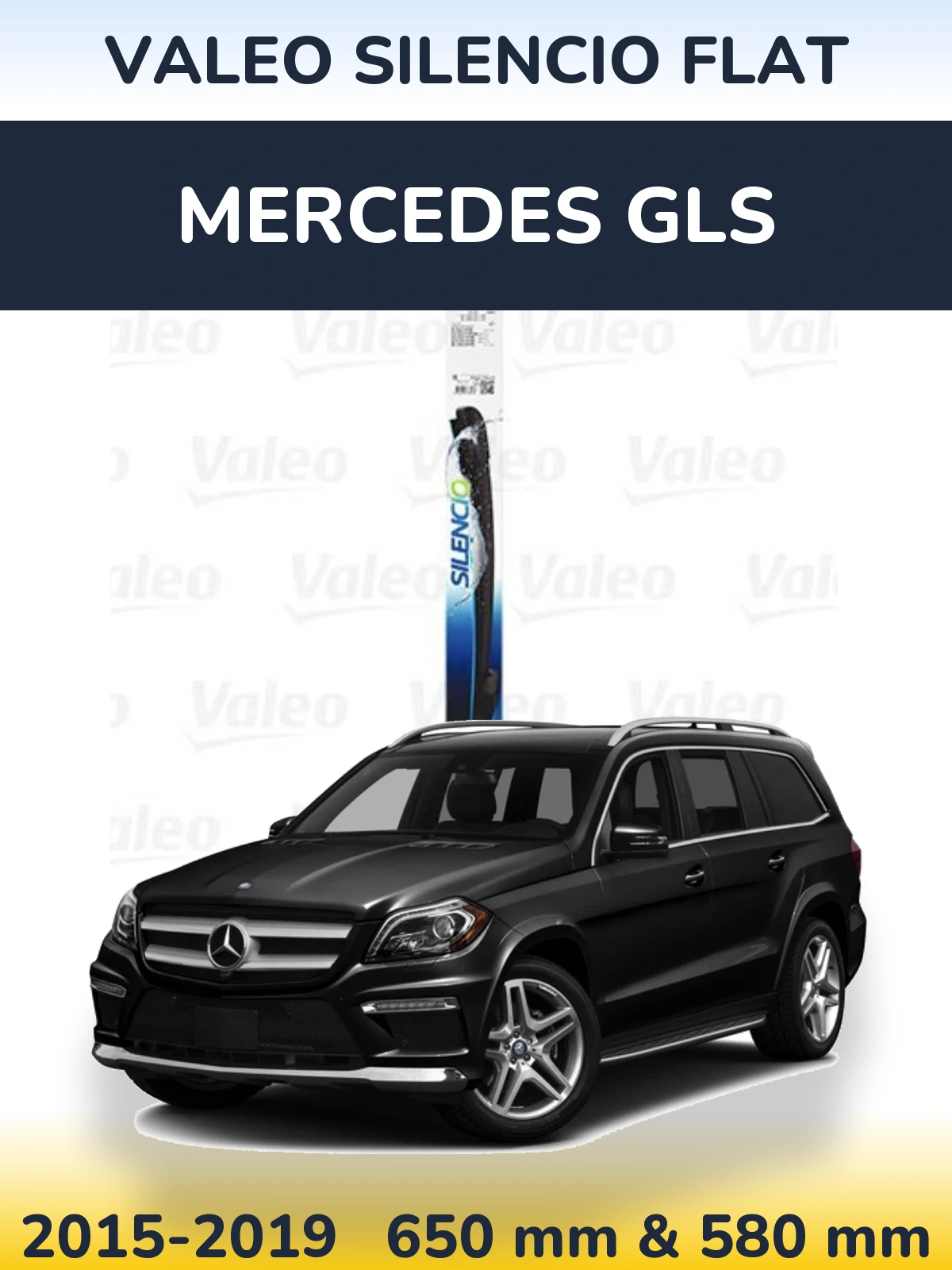 Front wiper blade set Valeo Silencio Flat 650 & 580 mm for Mercedes GLS 2015-2019