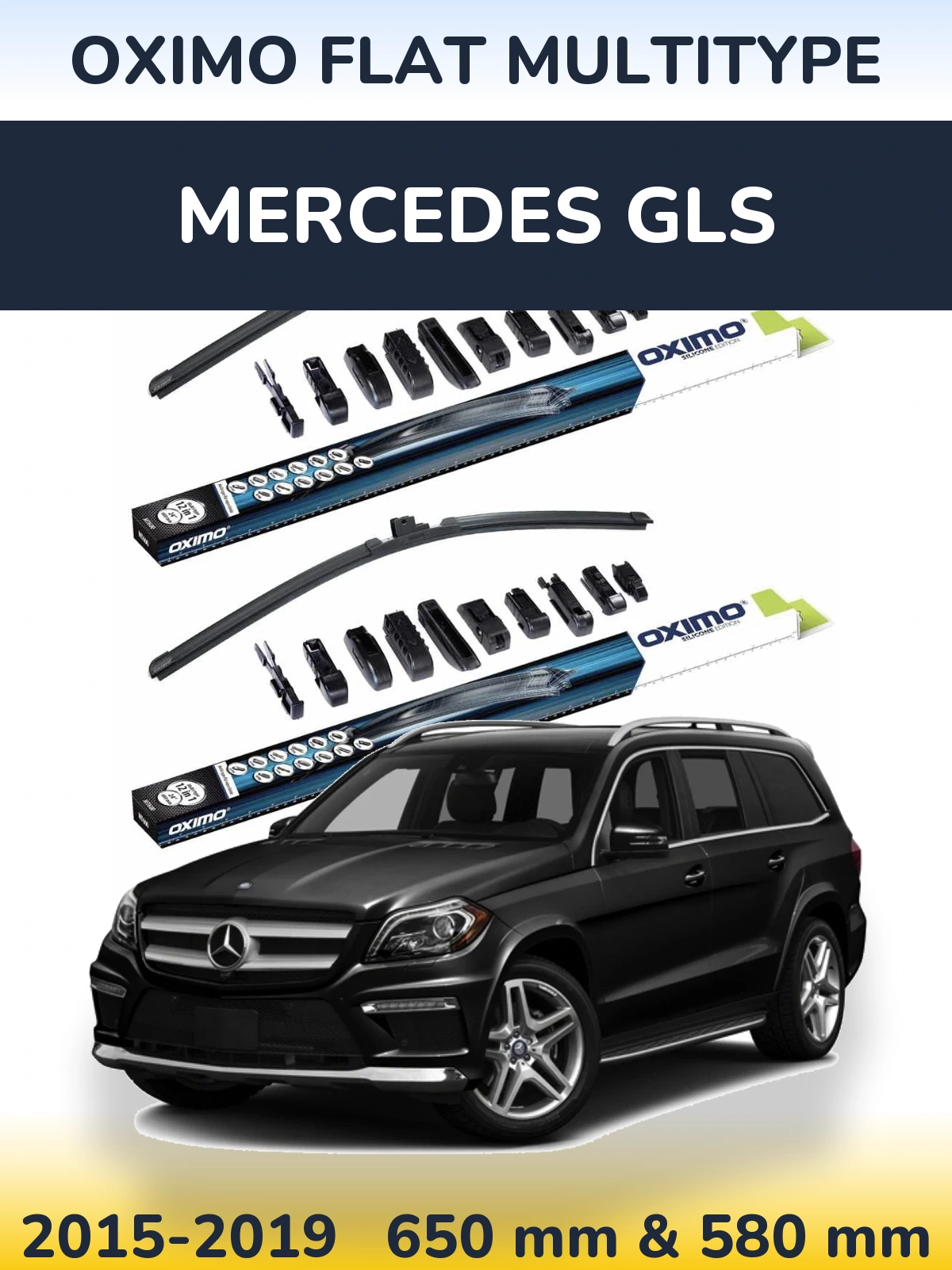 Front wiper blade set Oximo Flat MultiTypee 650 & 580 mm for Mercedes GLS 2015-2019