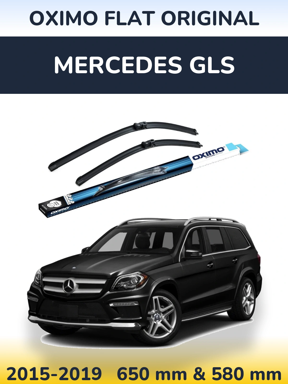 Front wiper blade set Oximo Flat Original 650 & 580 mm for Mercedes GLS 2015-2019