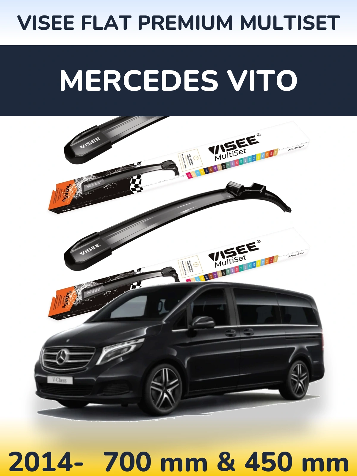 Front wiper blade set VISEE FLAT PREMIUM MultiSet 700 & 450 mm for Mercedes Vito 2014-2026