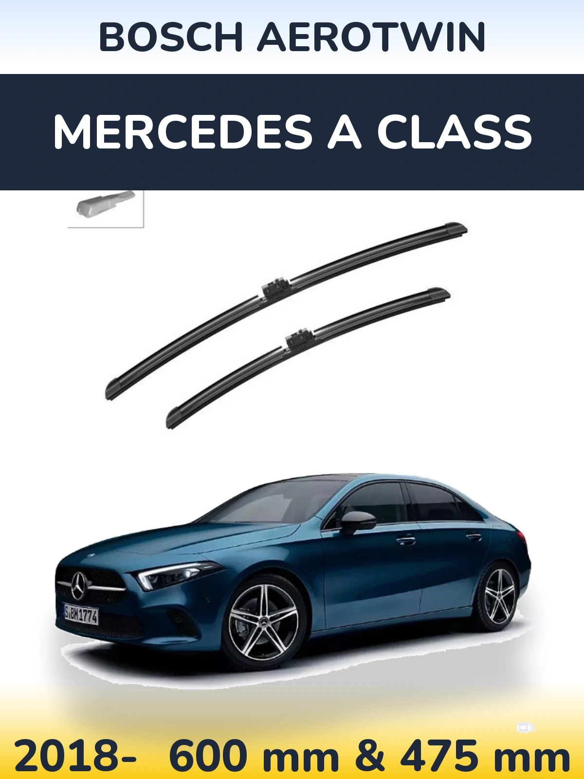 Front wiper blade set BOSCH AeroTwin 600 & 475 mm for Mercedes A Class 2018-2026