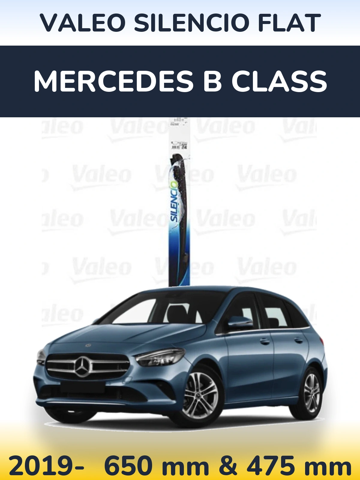 Комплект передних дворников Valeo Silencio Flat 650 & 475 мм для Mercedes B Class 2019-2026