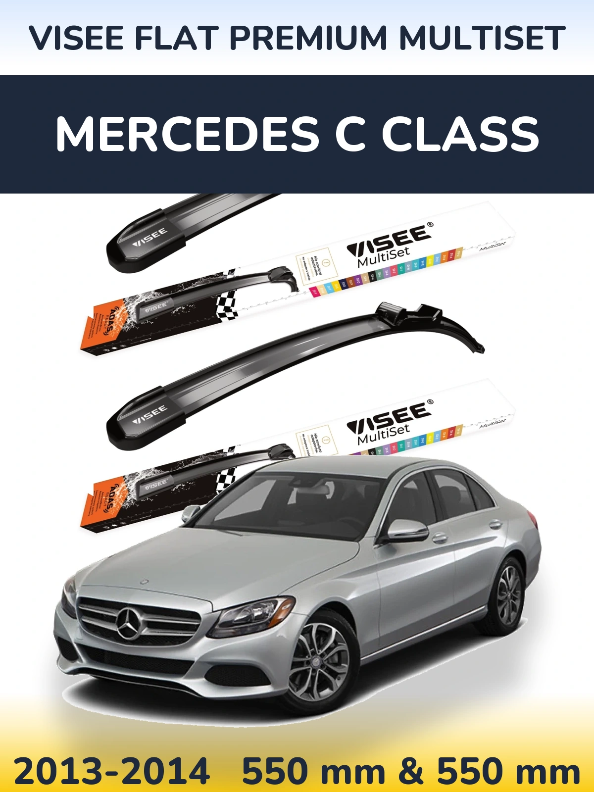 Комплект передних дворников VISEE FLAT PREMIUM MultiSet 550 & 550 мм для Mercedes C Class 2013-2014