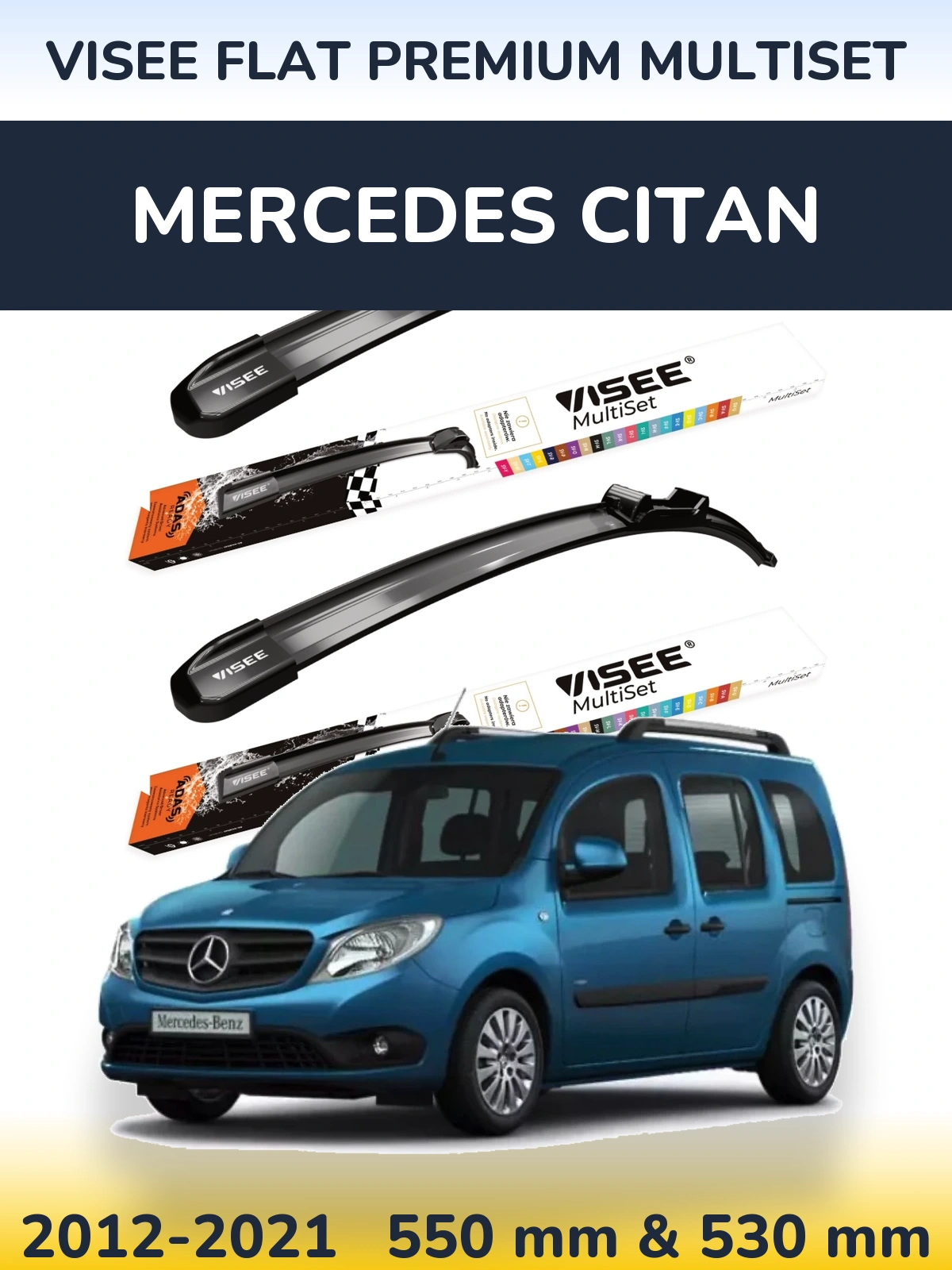 Front wiper blade set VISEE FLAT PREMIUM MultiSet 550 & 530 mm for Mercedes Citan 2012-2021