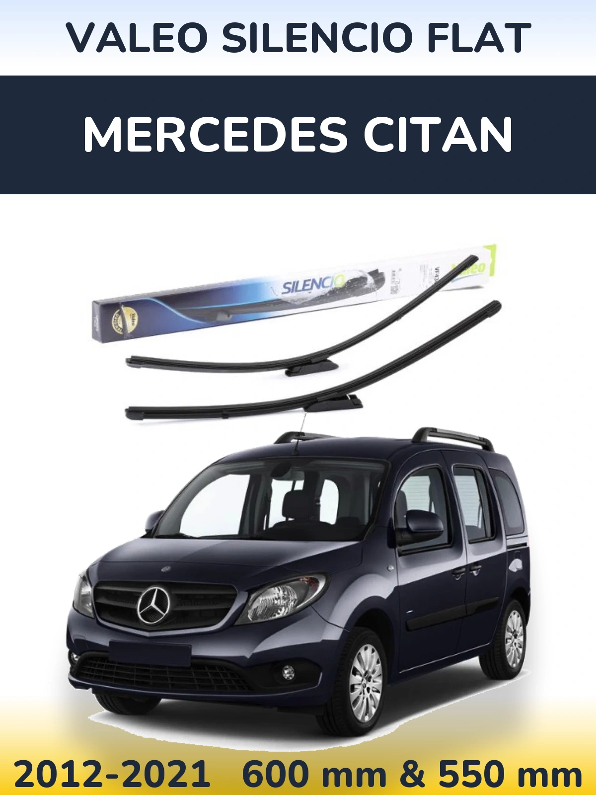 Front wiper blade set Valeo Silencio Flat 580 & 530 mm for Mercedes Citan 2012-2021