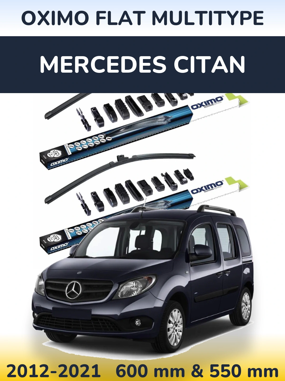 Front wiper blade set Oximo Flat MultiTypee 600 & 550 mm for Mercedes Citan 2012-2021