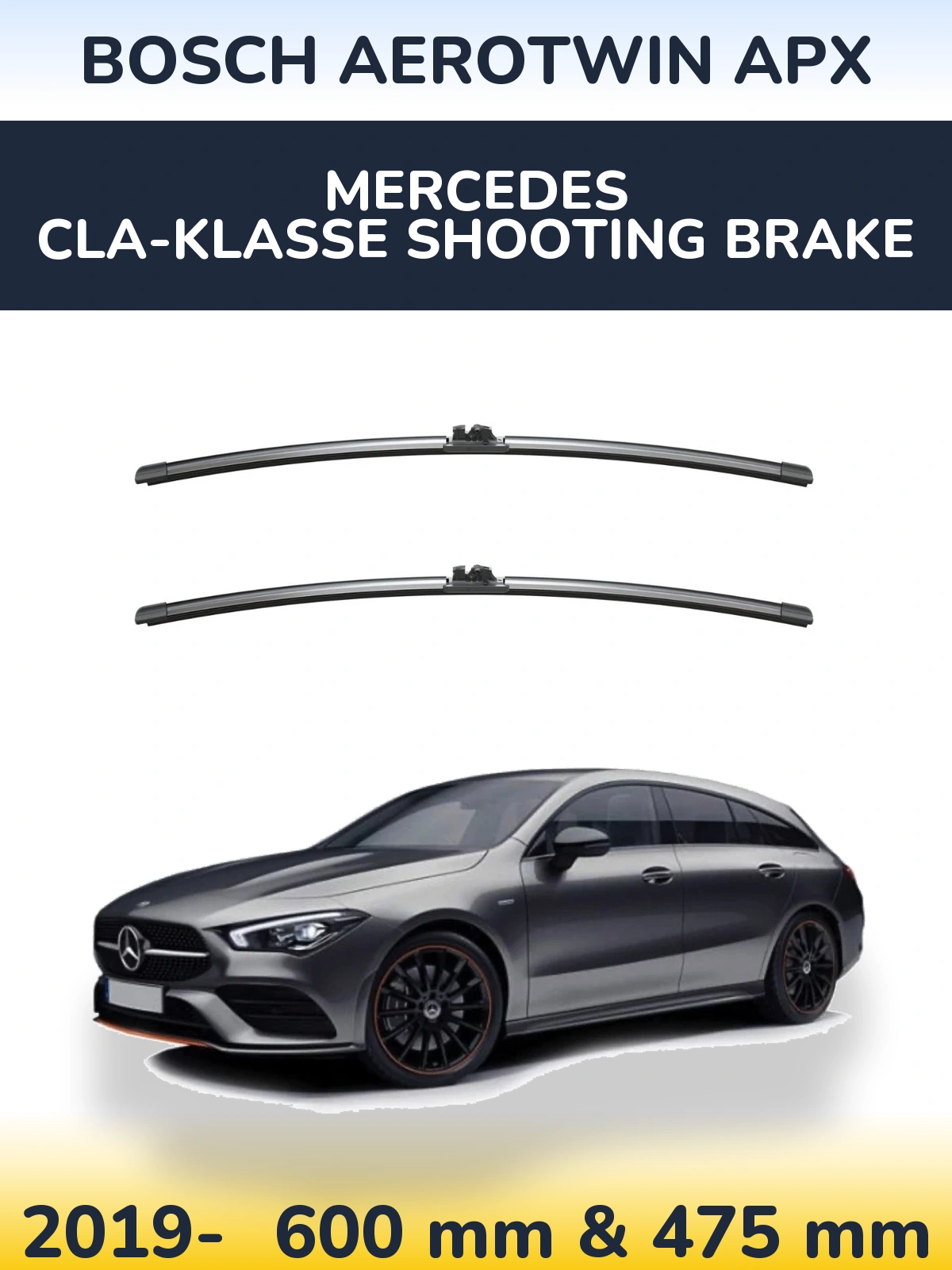Front wiper blade set BOSCH AeroTwin APX 600 & 475 mm for Mercedes CLA-Klasse Shooting Brake 2019-2026