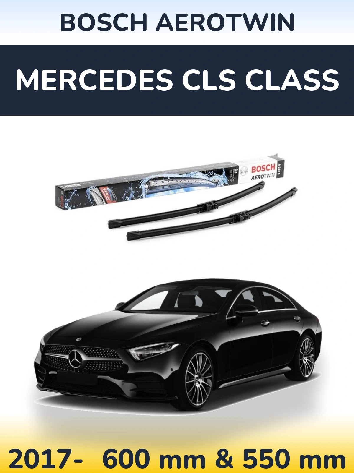 Front wiper blade set BOSCH AeroTwin 600 & 550 mm for Mercedes CLS Class 2017-2026