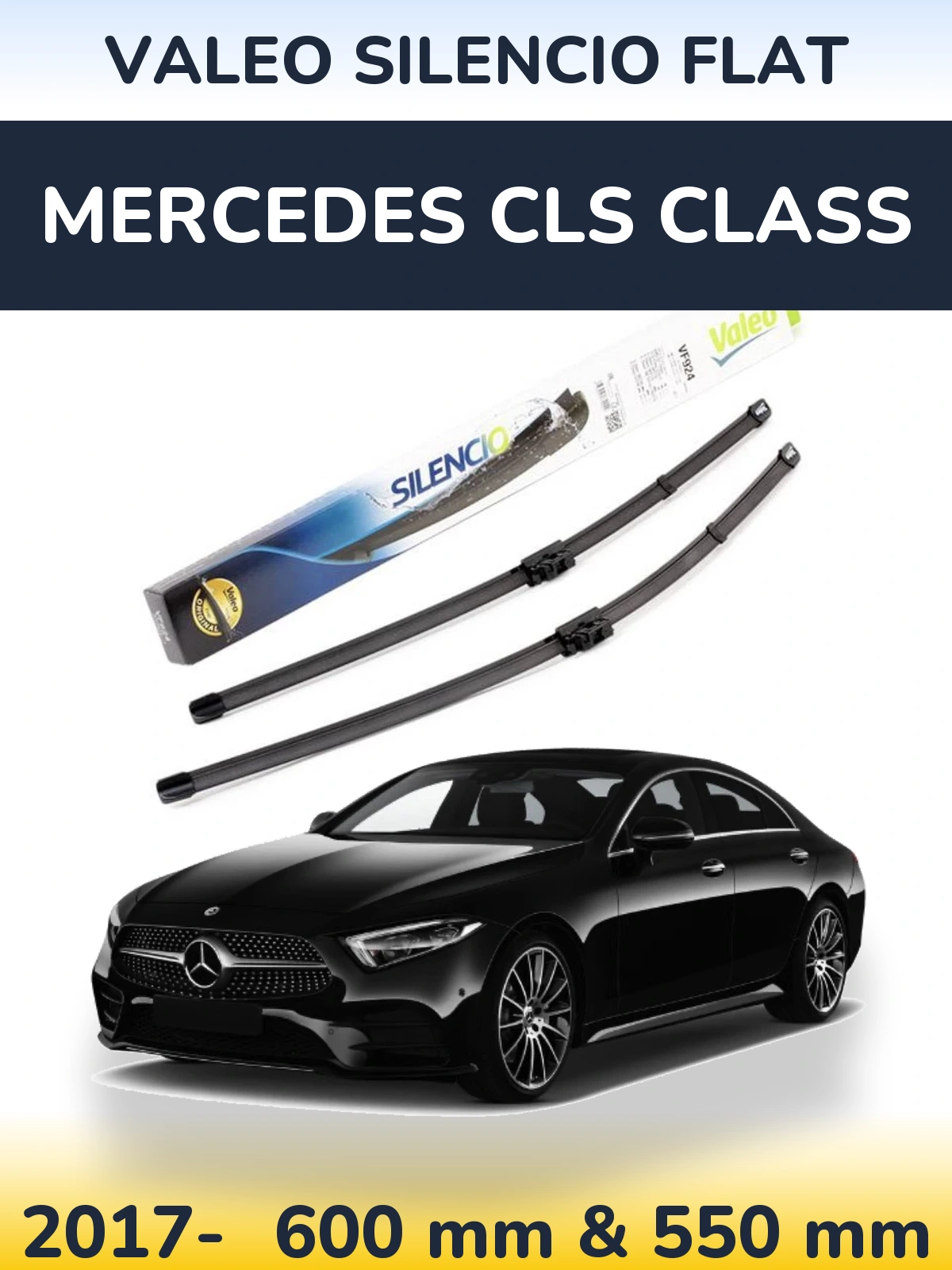 Front wiper blade set Valeo Silencio Flat 600 & 550 mm for Mercedes CLS Class 2017-2026
