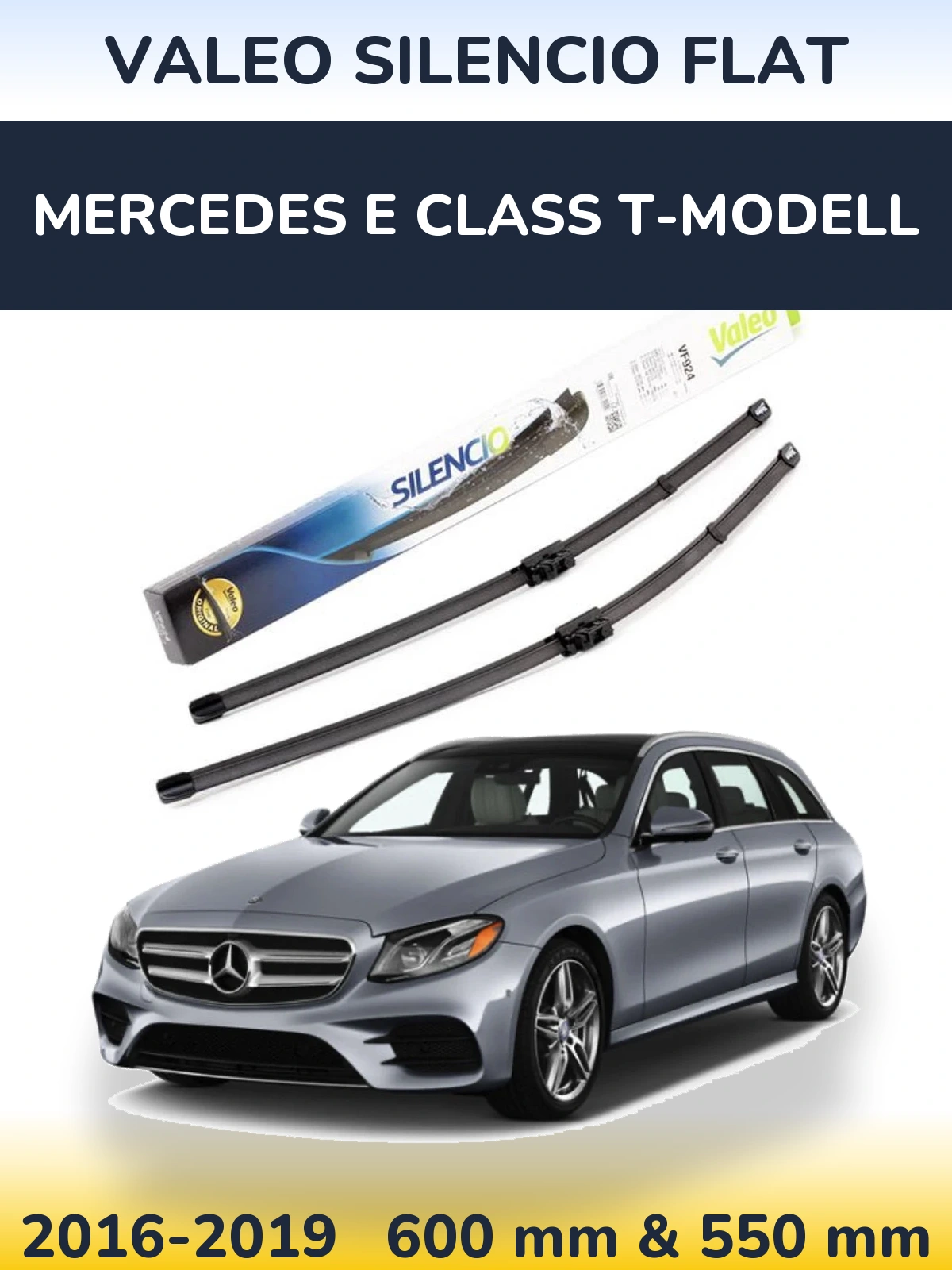 Front wiper blade set Valeo Silencio Flat 600 & 550 mm for Mercedes E Class T-Modell 2016-2019