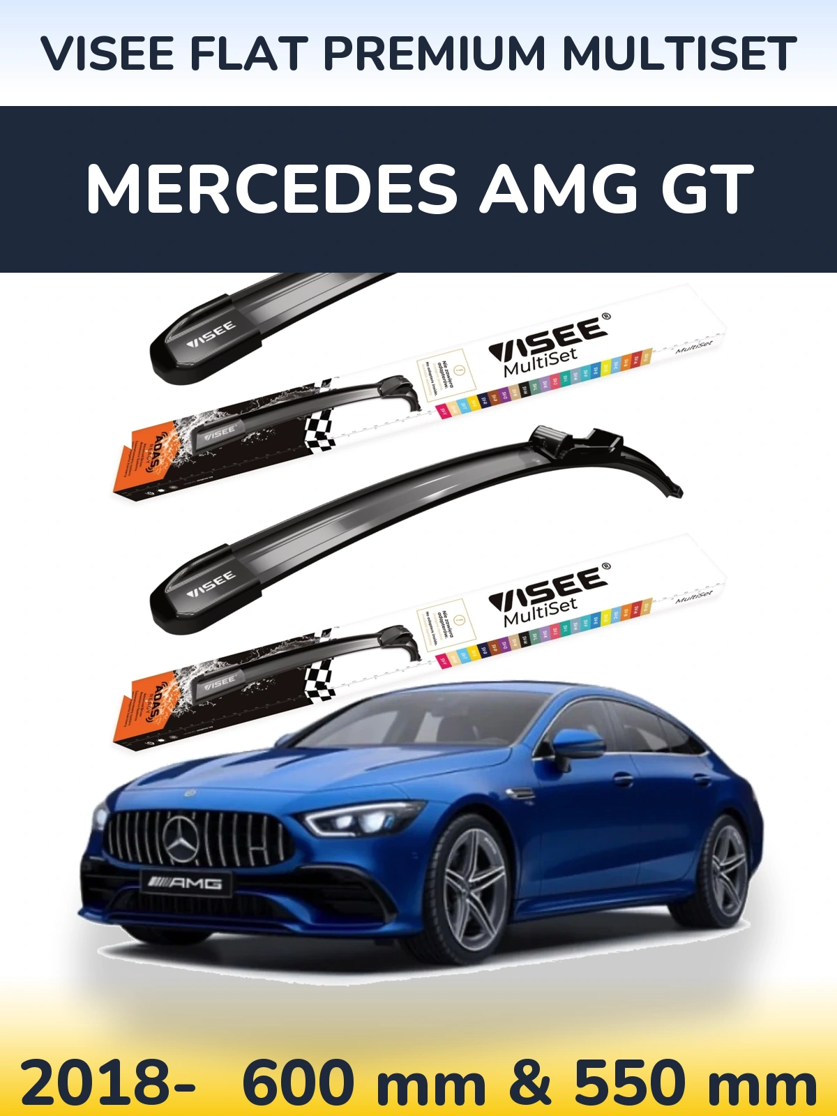 Комплект передних дворников VISEE FLAT PREMIUM MultiSet 600 & 550 мм для Mercedes AMG GT 2018-2026