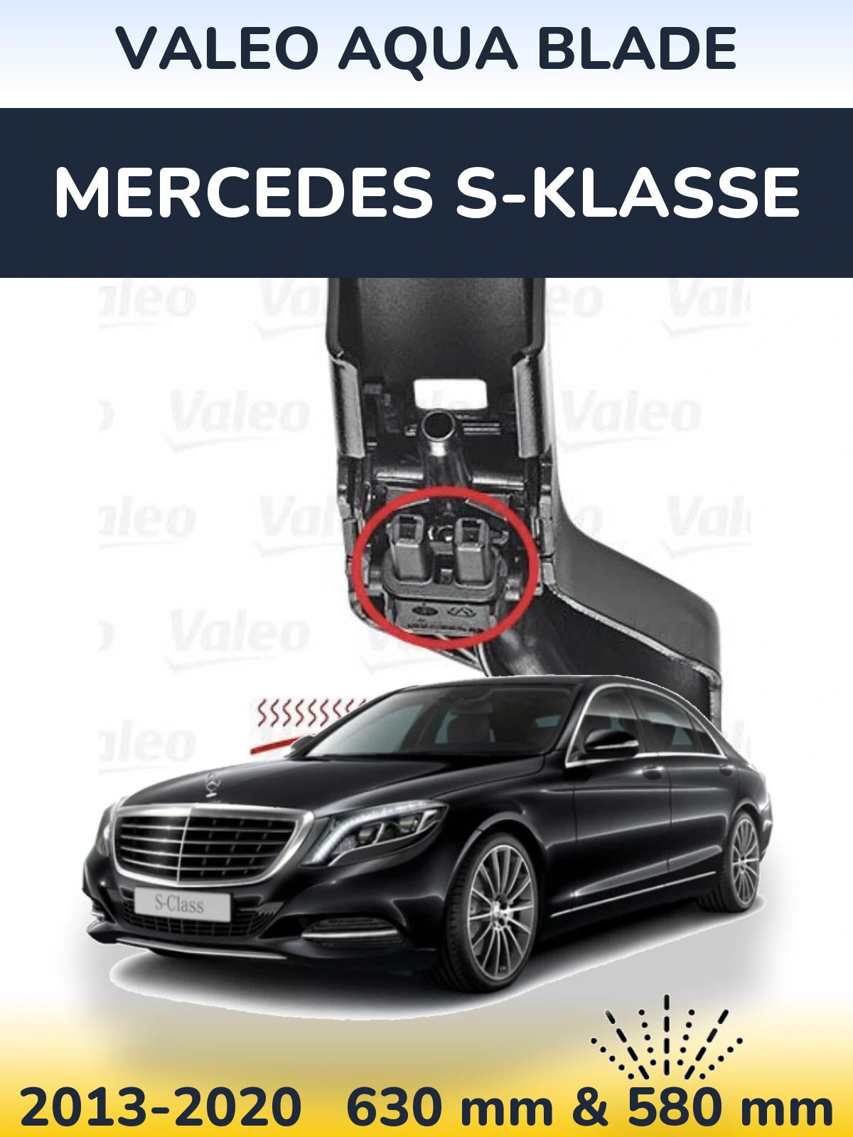 Front wiper blade set Valeo Aqua Blade 630 & 580 mm for Mercedes S-Klasse 2013-2020