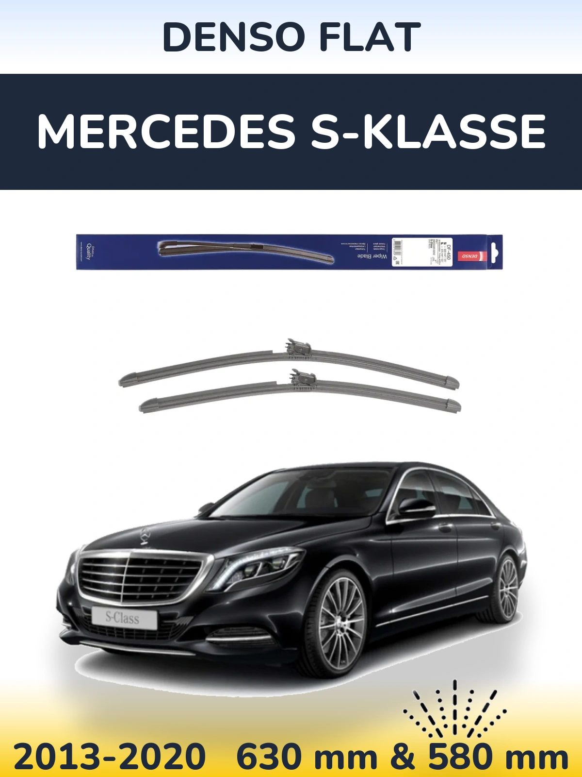 Комплект передних дворников Denso Flat 630 & 580 мм для Mercedes S-Klasse 2013-2020