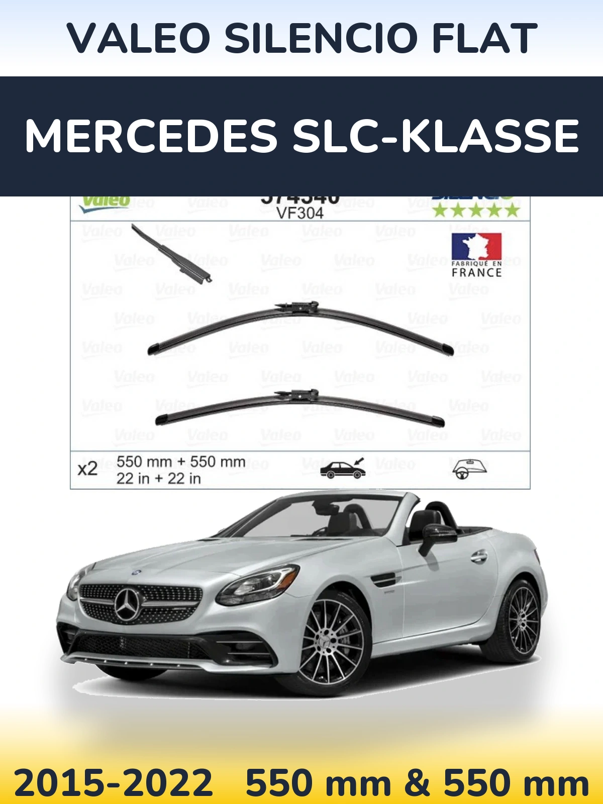 Комплект передних дворников Valeo Silencio Flat 550 & 550 мм для Mercedes SLC-Klasse 2015-2022