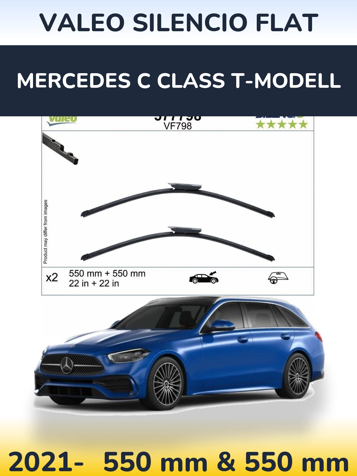 Front wiper blade set Valeo Silencio Flat 550 & 550 mm for Mercedes C Class T-Modell 2021-2026