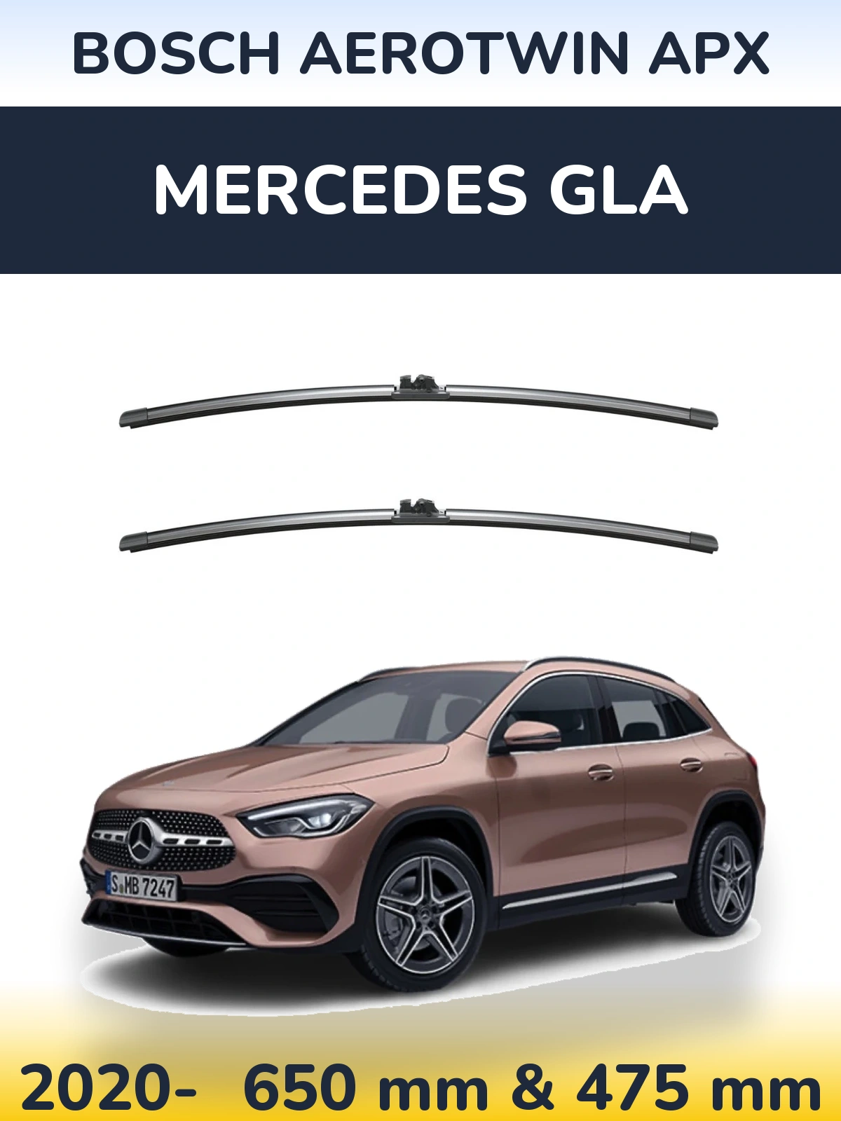 Комплект передних дворников BOSCH AeroTwin APX 650 & 475 мм для Mercedes GLA 2020-2026
