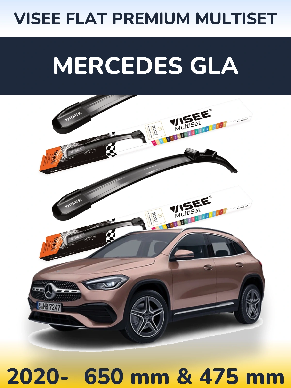 Front wiper blade set VISEE FLAT PREMIUM MultiSet 650 & 475 mm for Mercedes GLA 2020-2026