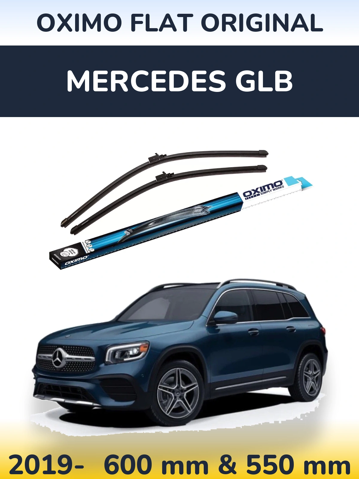 Front wiper blade set Oximo Flat Original 600 & 550 mm for Mercedes GLB 2019-2026
