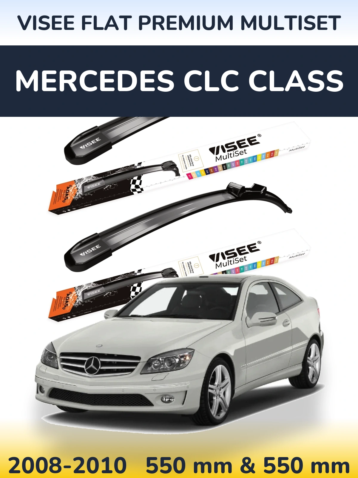 Front wiper blade set VISEE FLAT PREMIUM MultiSet 550 & 550 mm for Mercedes CLC Class 2008-2010